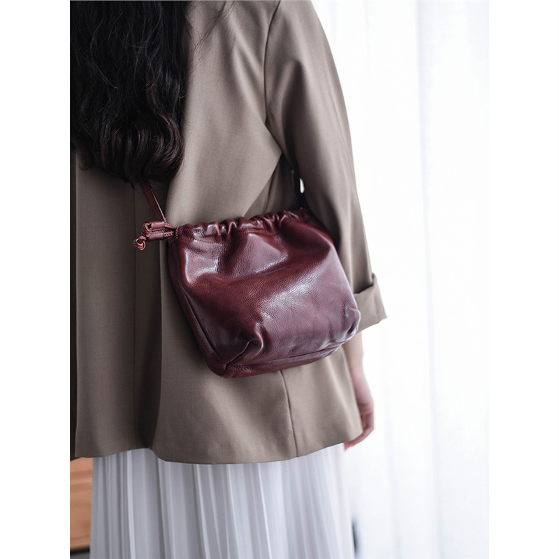 Soft Leather Drawstring Bucket Bag