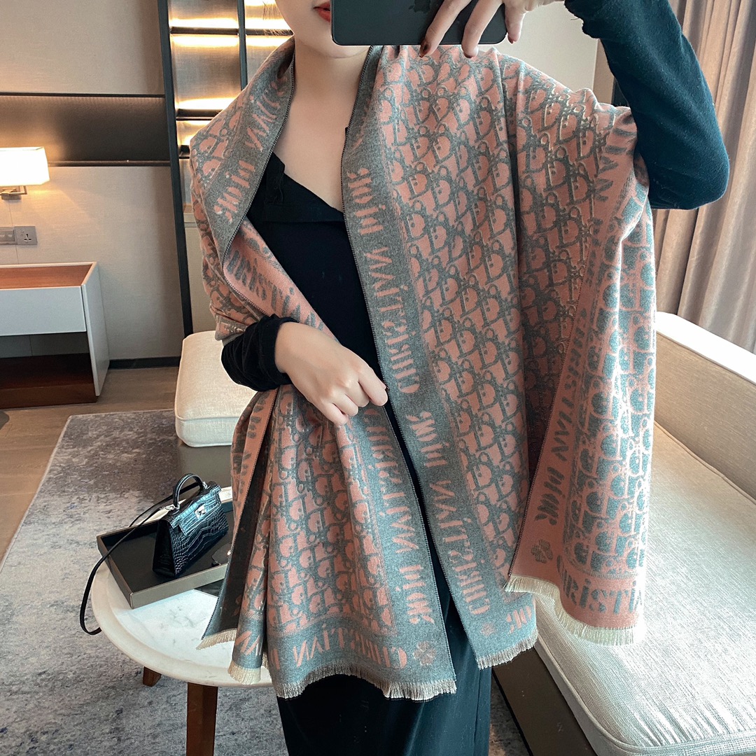 Dior Oblique Cashmere Scarf Pink and Grey and Black product images