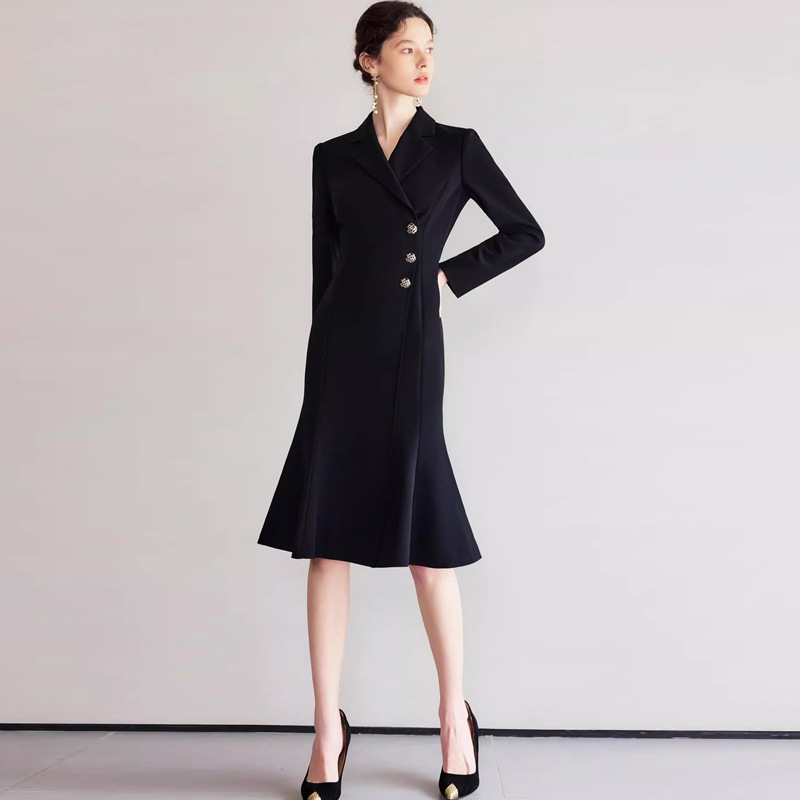 Women's Long Sleeve Blazer Dress Autumn Solid Notched Collar Dress Shoulder Elegant Commute Female Dresses