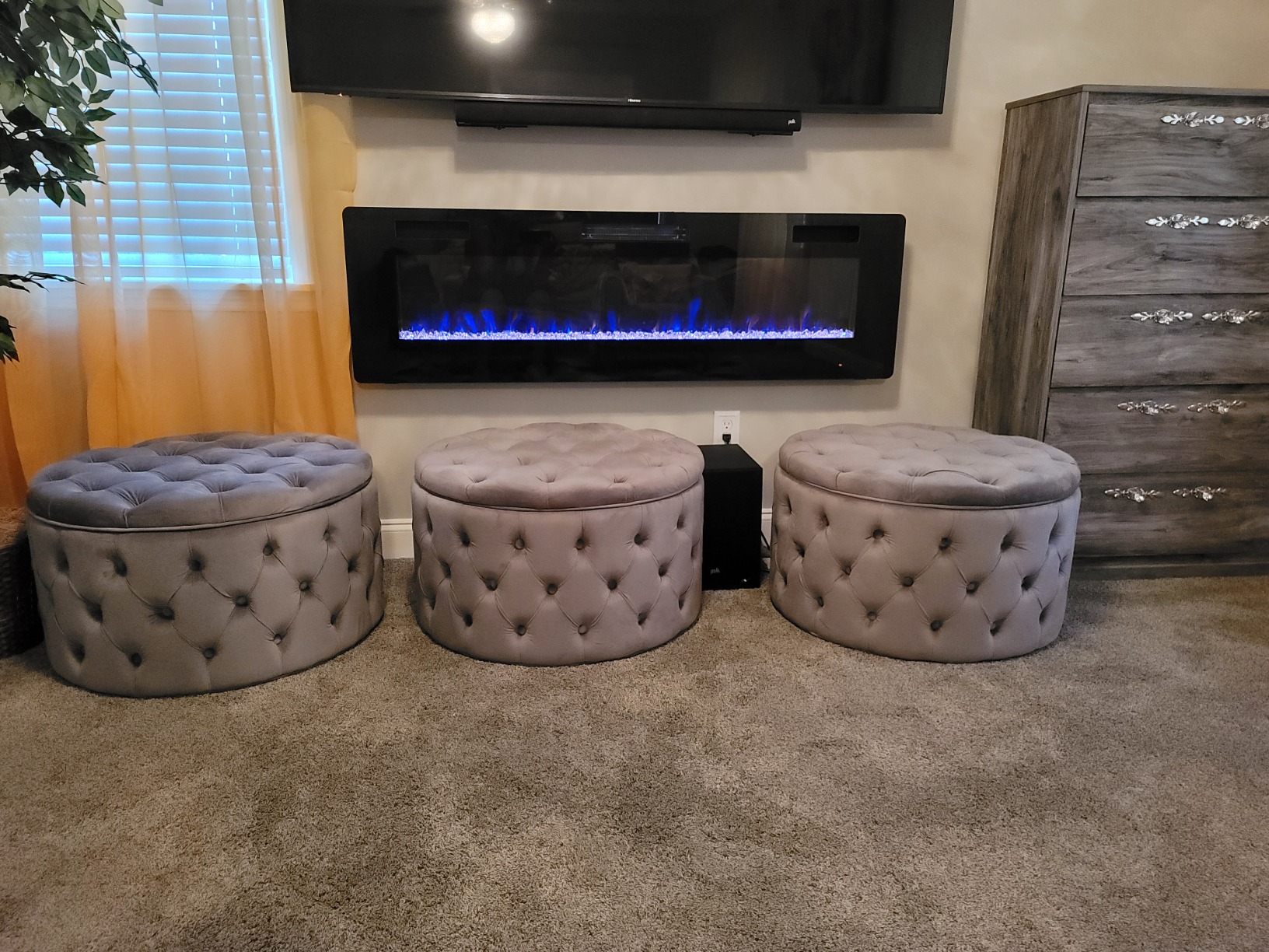 Homebeez Round Velvet Storage Ottoman