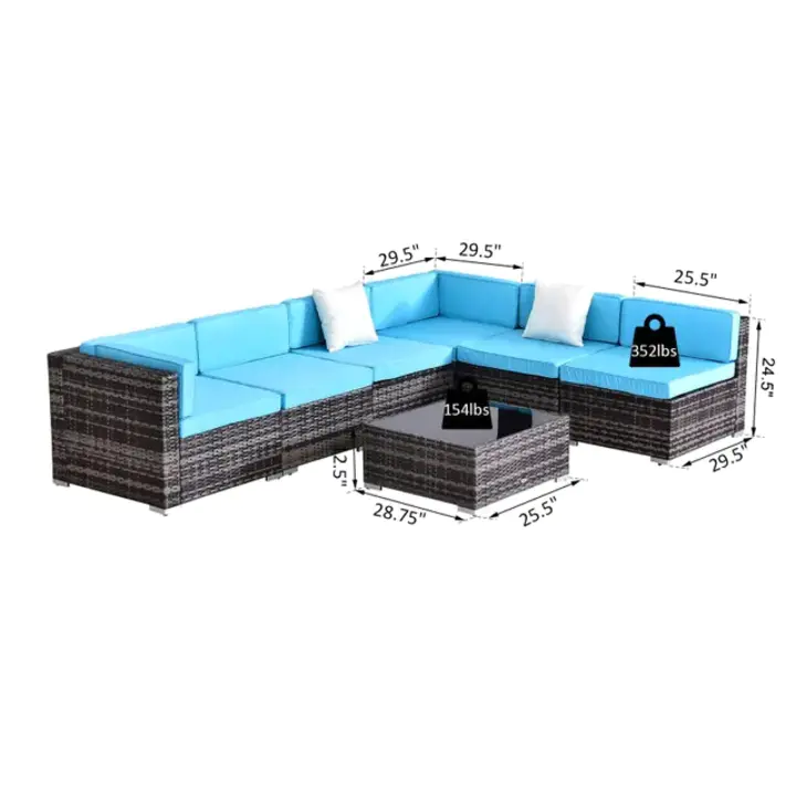 7 Piece Rattan Sofa Set Furniture Patio Set