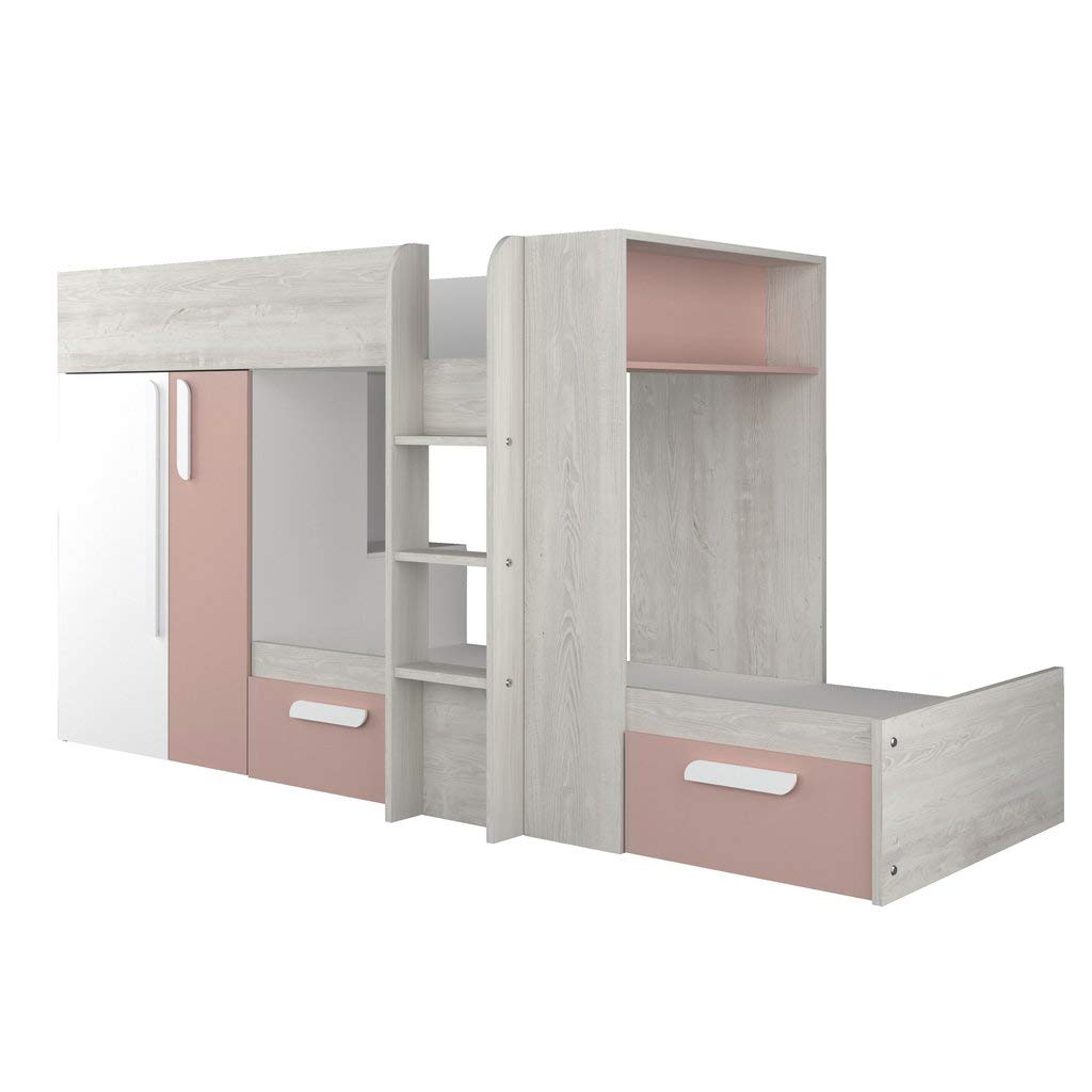 Trasman Barca Pink Bunk Bed with Wardrobe & Storage
