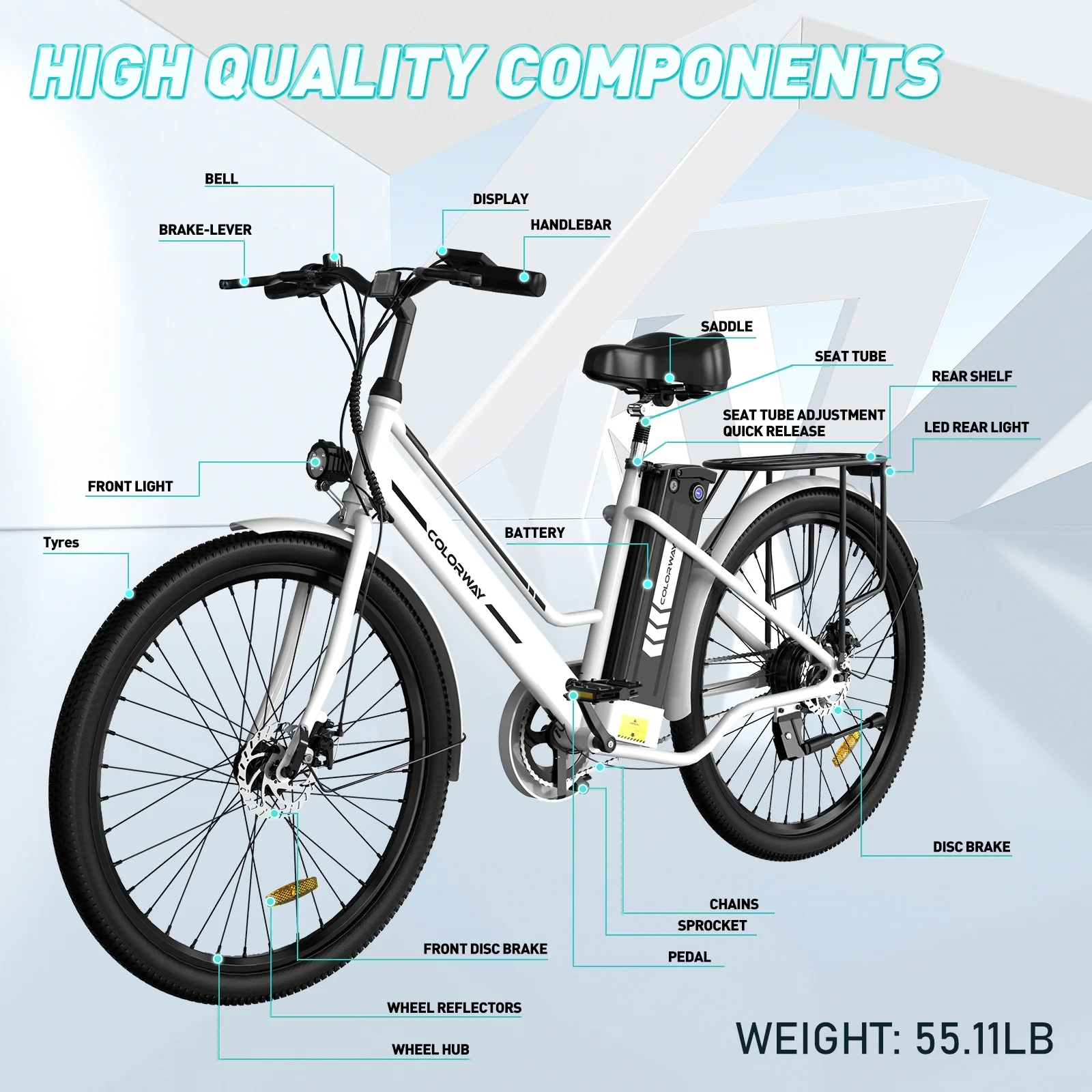 COLORWAY 26in Electric Bike, 500W, 36V 12Ah