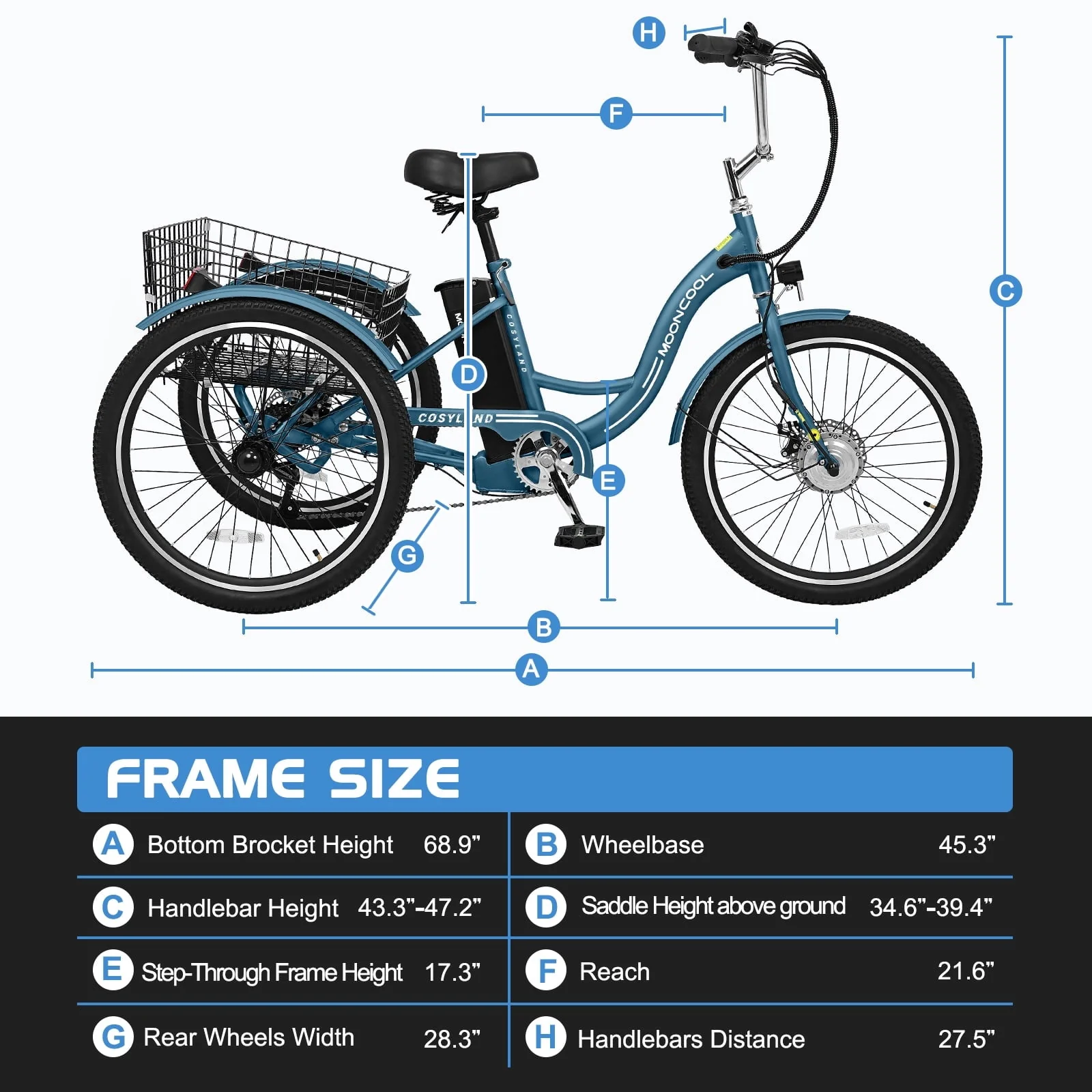 Lilypelle 24in 3-Wheel Electric Tricycle, 350W, 36V 10.4Ah