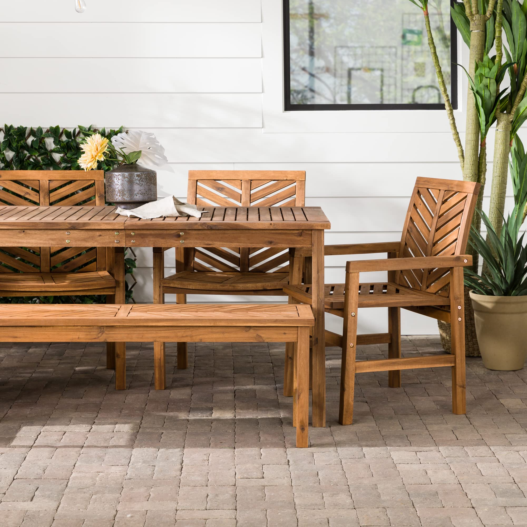 7 Person Wood Chevron Patio Furniture Dining Set