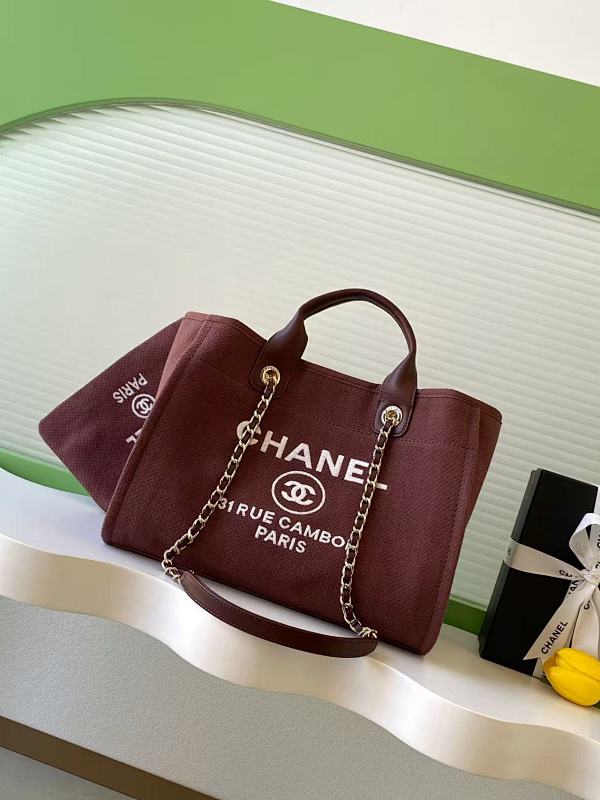 Chanel Canvas Tote Bag Burgundy Small
