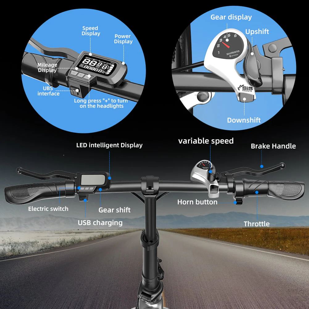 EUY 20in Folding Electric Bike, 500W, 48V 12.8Ah, Black