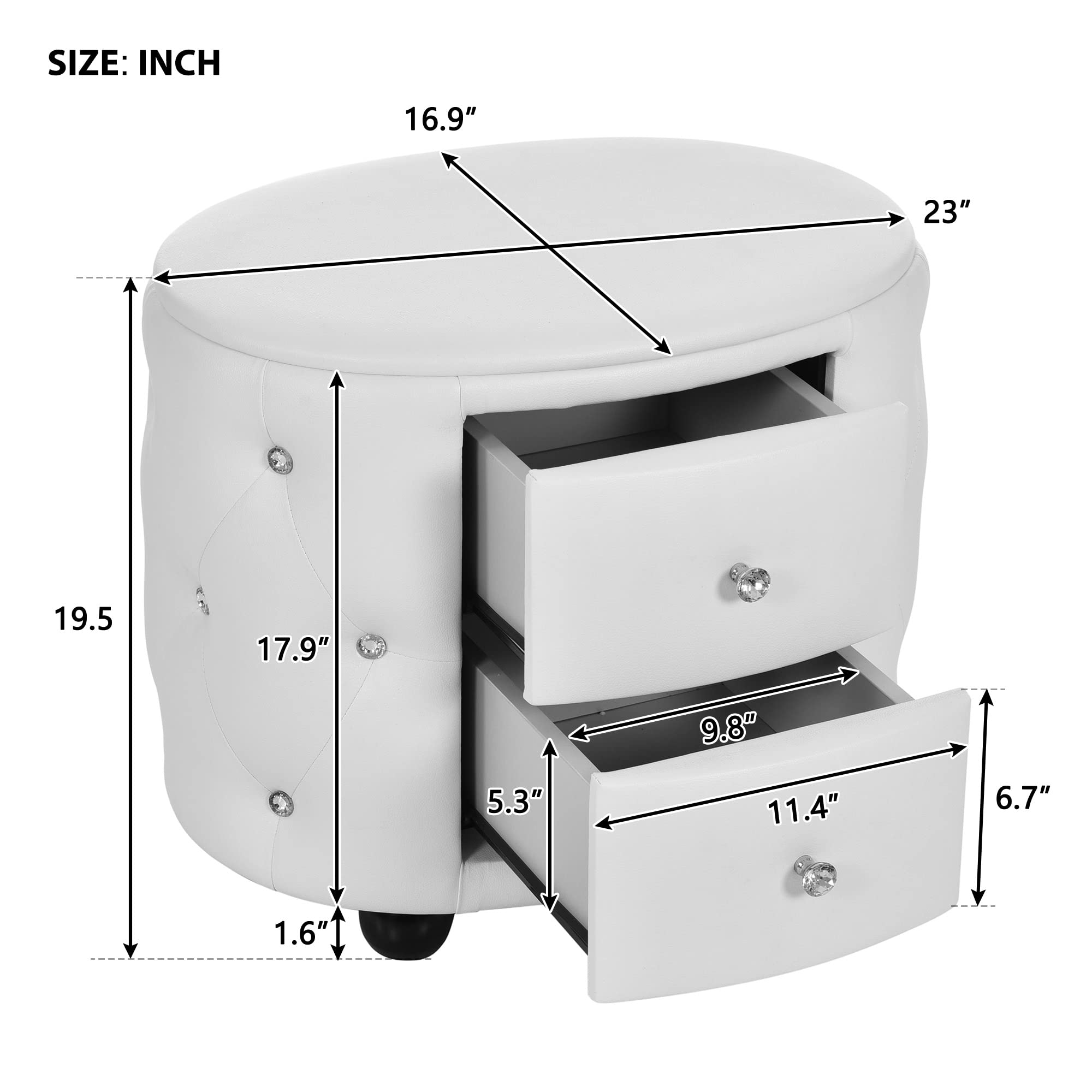 Modern Mid-Century Upholstered Night Stand with 2 Drawers for