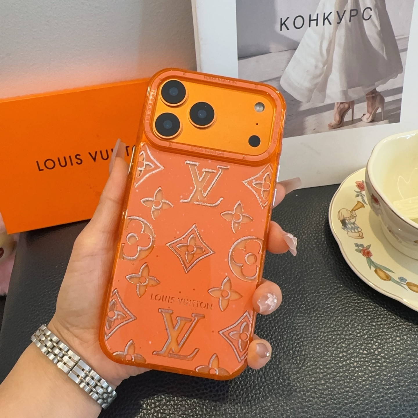 Louis Vuitton Transparent Glitter Monogram Electroplated Luxury Shockproof Phone Case