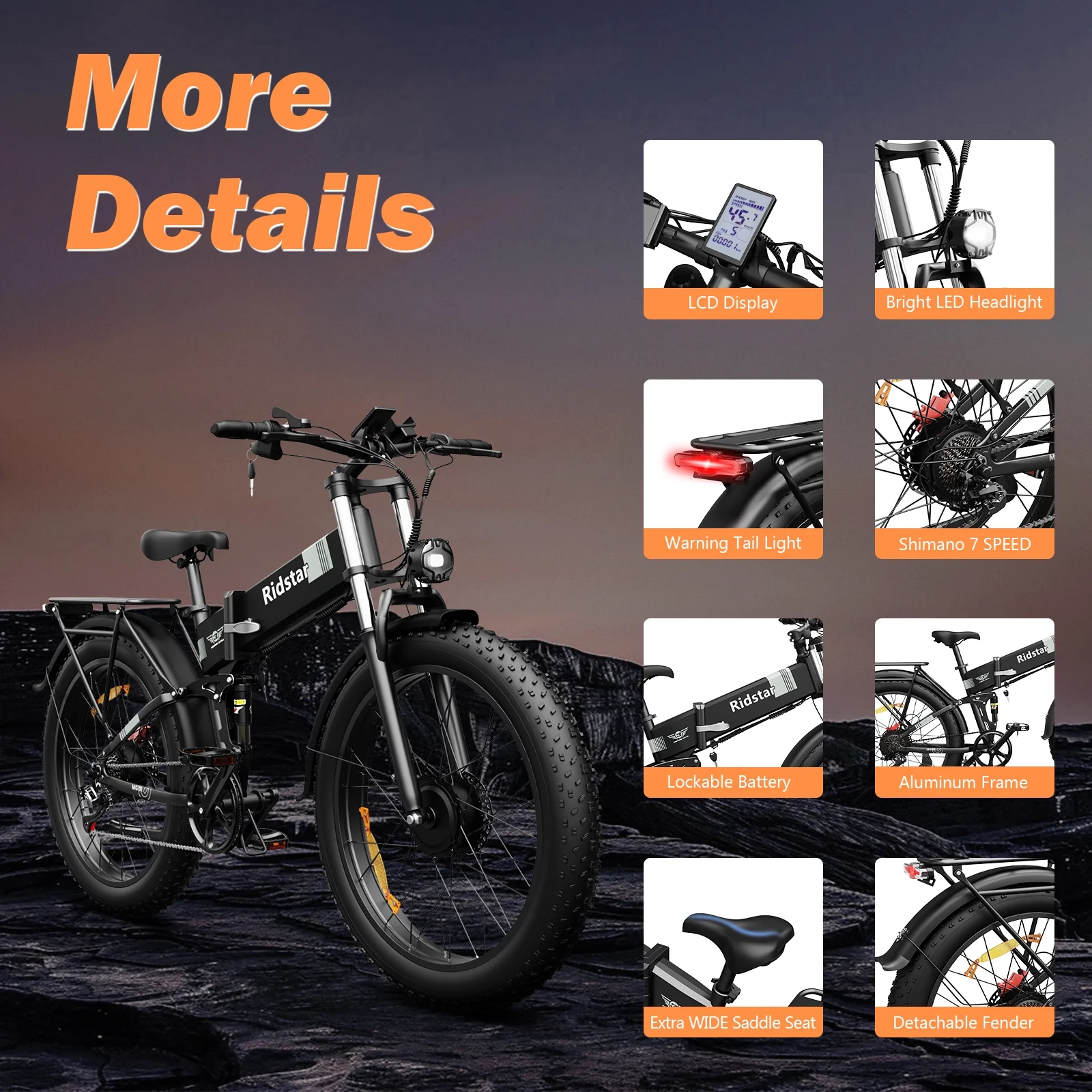26in Dual Motor Electric Mountain Bike, 3000W Peak, 48V 23Ah