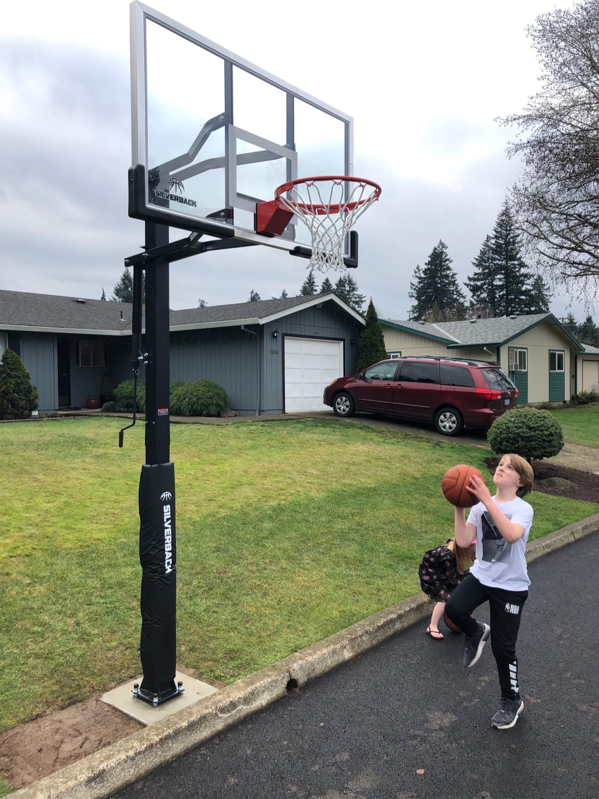 Ground Basketball Hoop with Adjustable-Height Tempered Glass