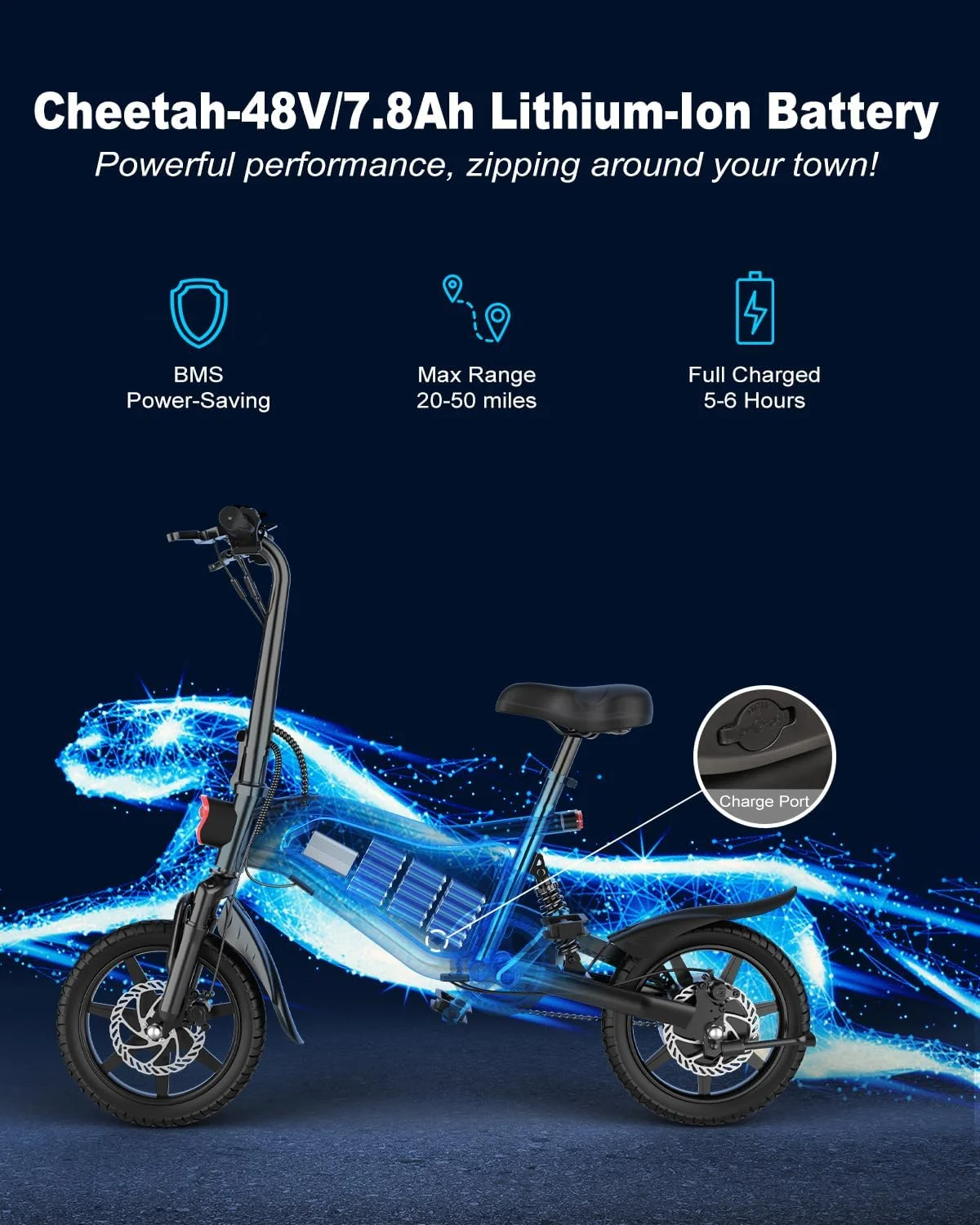 ANCHEER 14in Folding Electric Bike, 500W Peak, 48V 374Wh