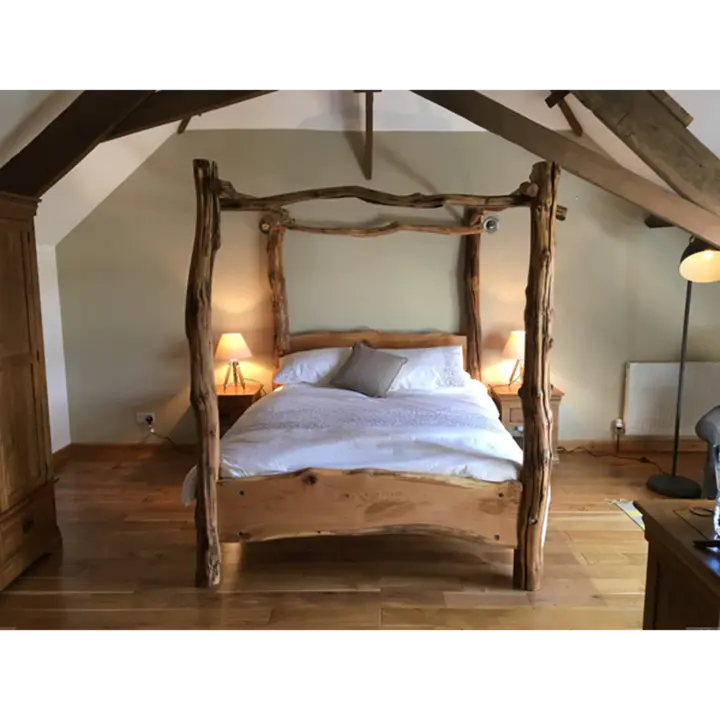 Rustic Oak Four Poster Tree Bed (comes with full size mattress)