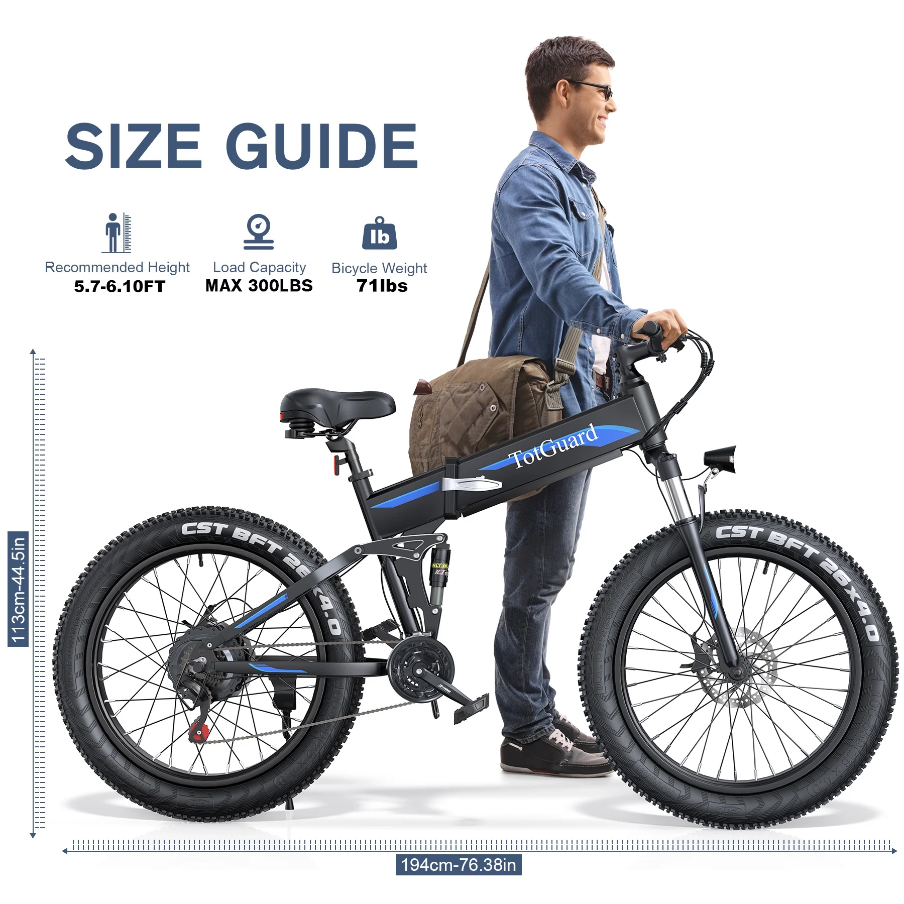 TotGuard 26in Folding Fat Tire Electric Bike, 500W, 48V 10Ah