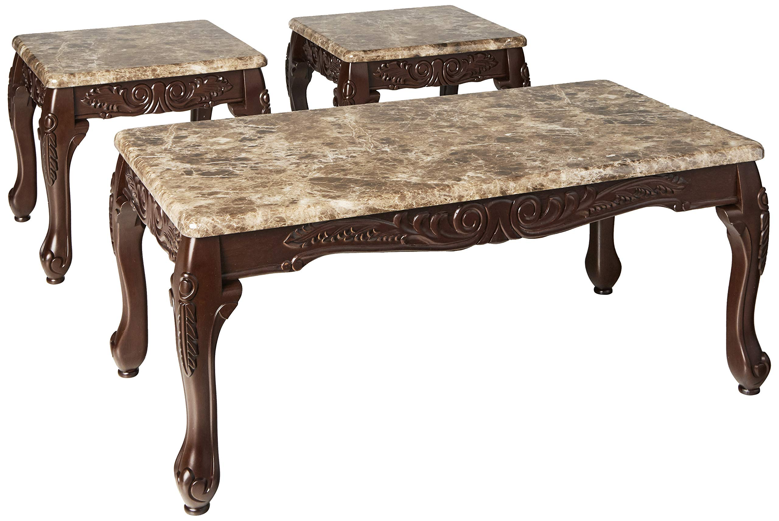 3-Piece Traditional Faux Marble Top Accent Tables Set