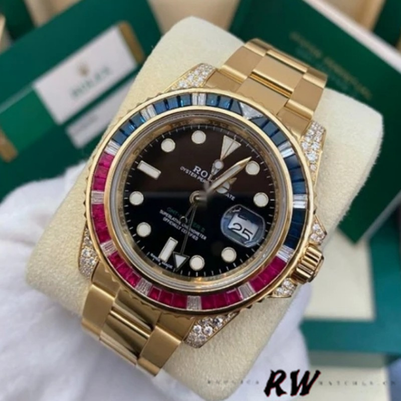 【Super Clone】Rolex GMT-Master II 116758 Oyster Bracelet Black Dial Diamonds 40mm Mens Replica Watch