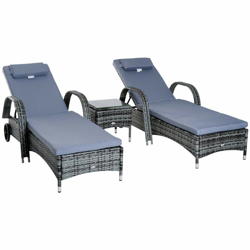 Patio Wicker Chaise Lounge Chair Set