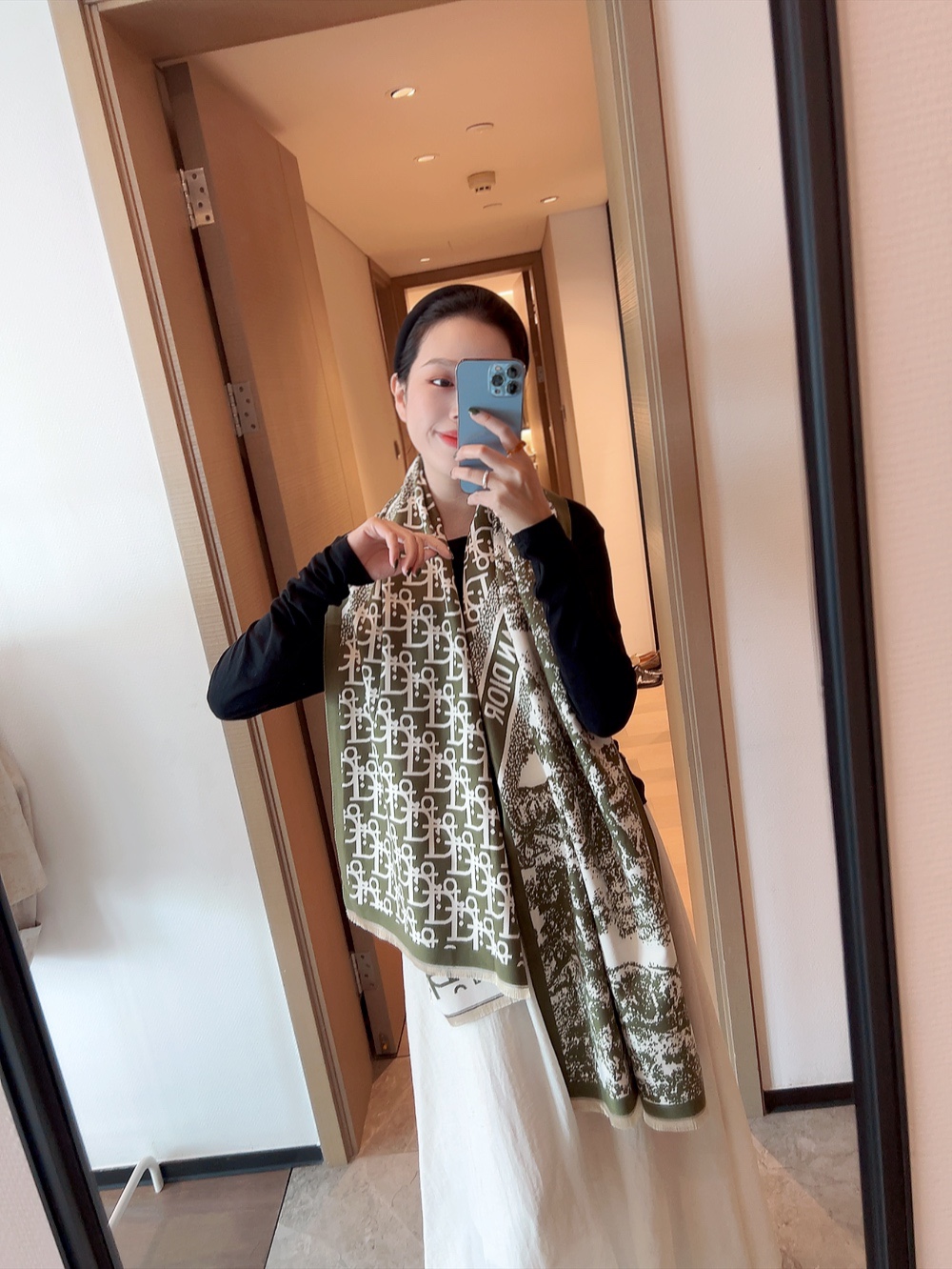 Dior Toile Print Cashmere Shawl Green and Grey product images