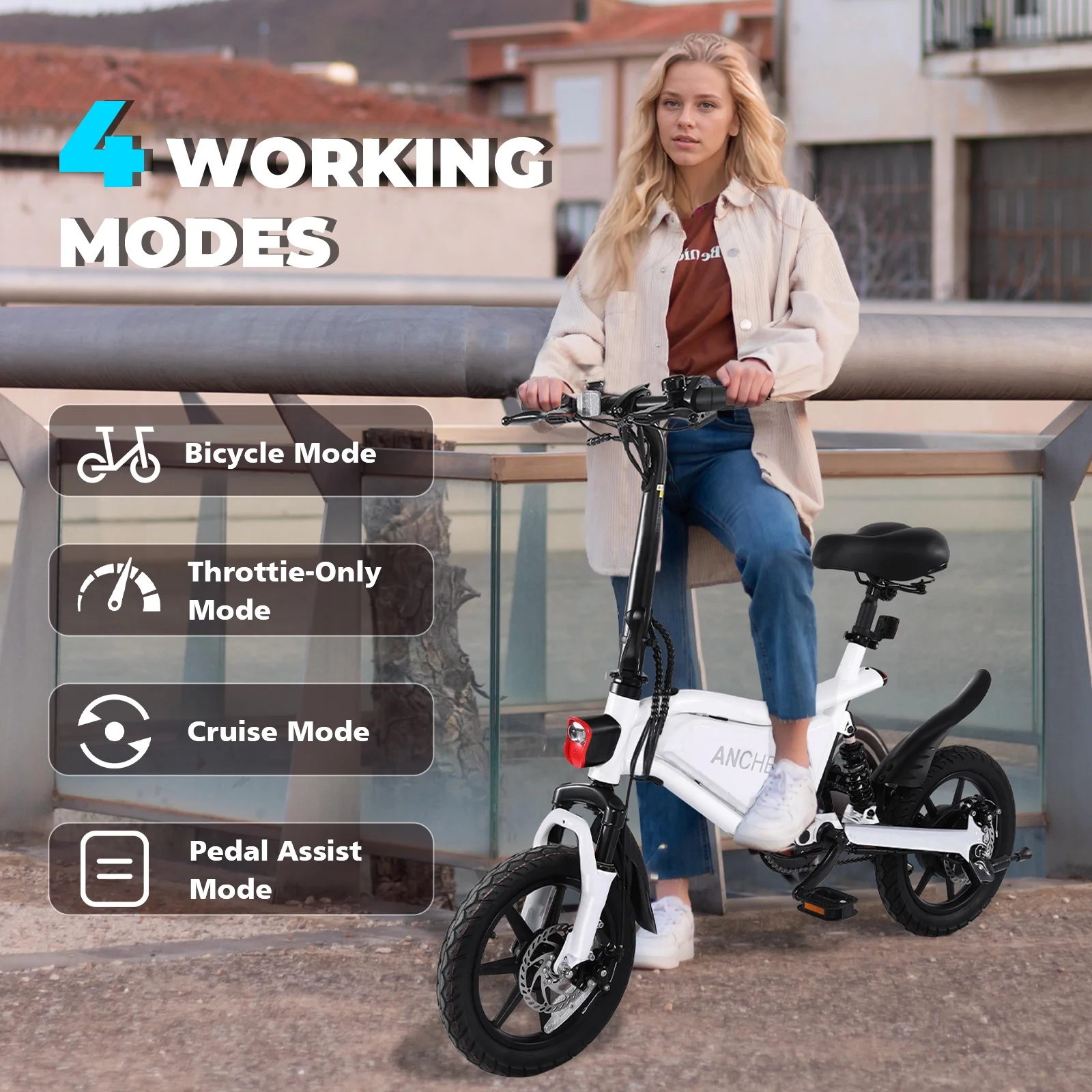 ANCHEER 14in Folding Electric Bike, 500W Peak, 48V 374Wh