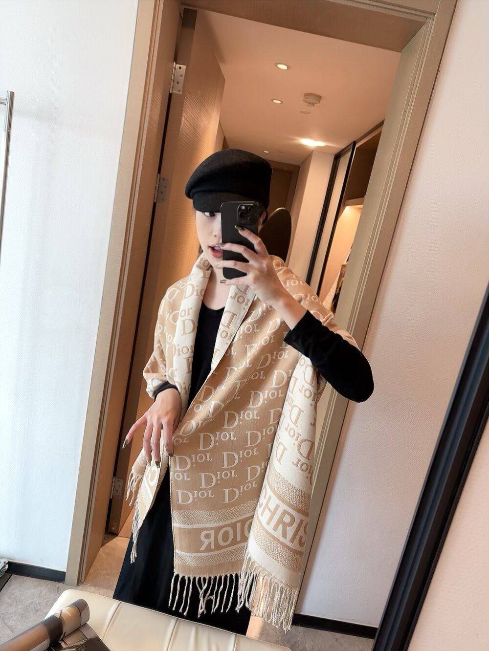 Dior Oblique Cashmere Shawl Grey and Beige