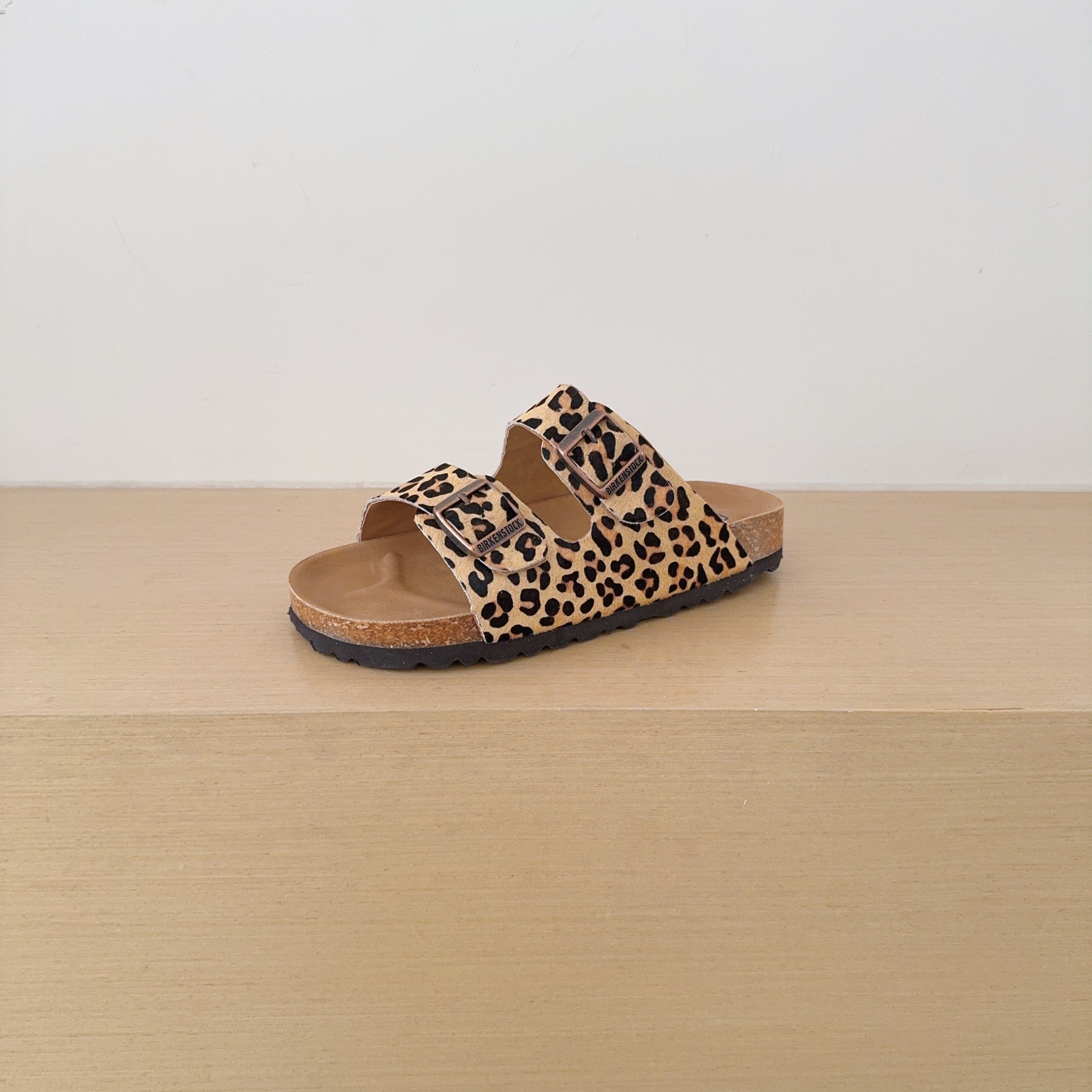 Leopard Print Birken-Style Two-Strap Sandals