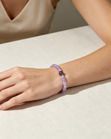 Raw Amethyst Tube Bead Stretch Bracelet Natural Purple Crystal Women Bracelet