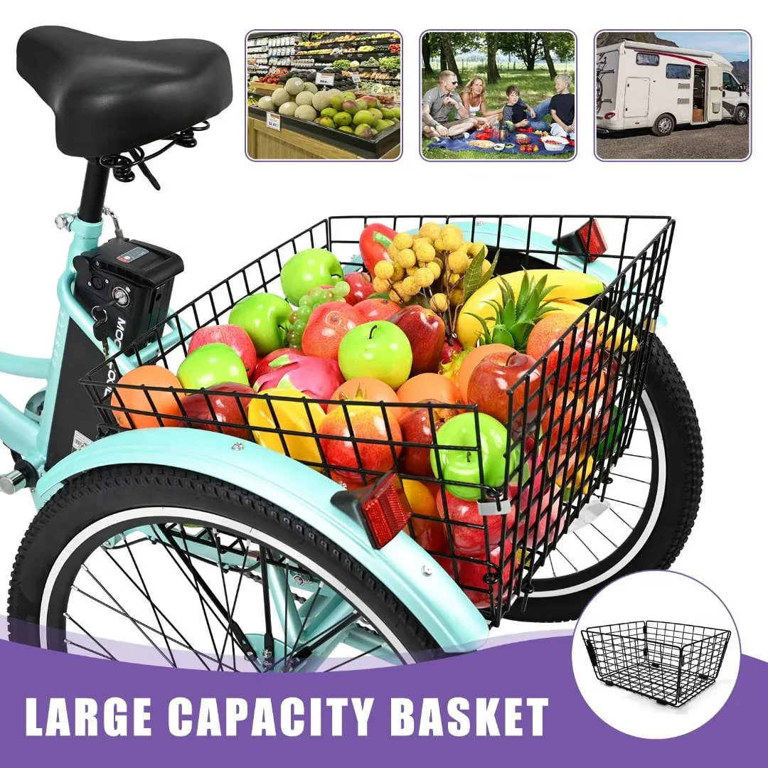 Docred 24in Electric Tricycle with Basket, 350W, 36V 10.4Ah