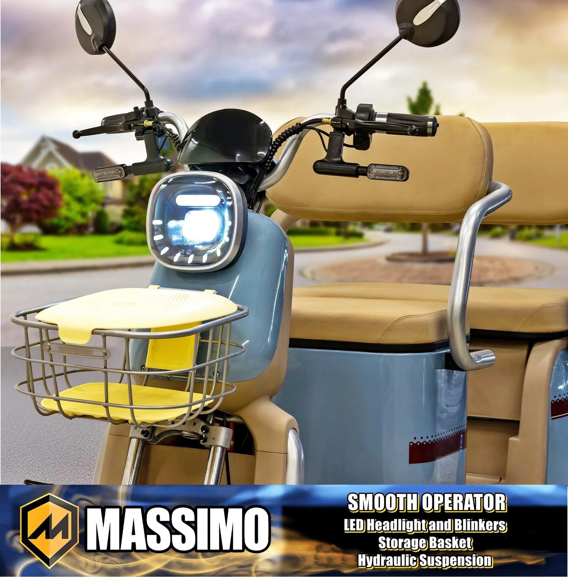 Massimo MGC Two-Seat 3-Wheel Electric Cart, Blue