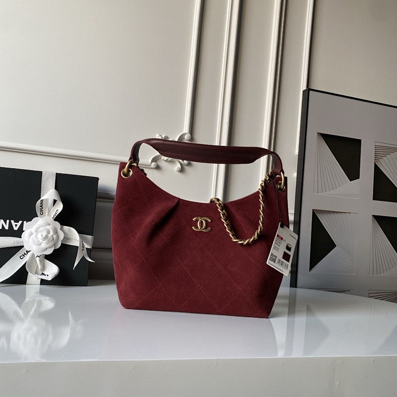 Chanel Suede Hobo Bag Burgundy