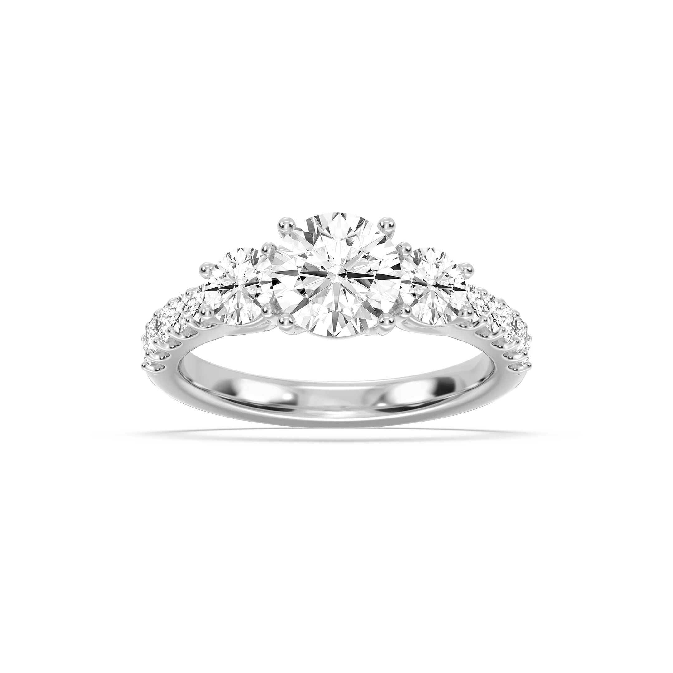 Betty 2 ½ ctw Round Lab Grown Diamond Trellis Three Stone Engagement Ring
