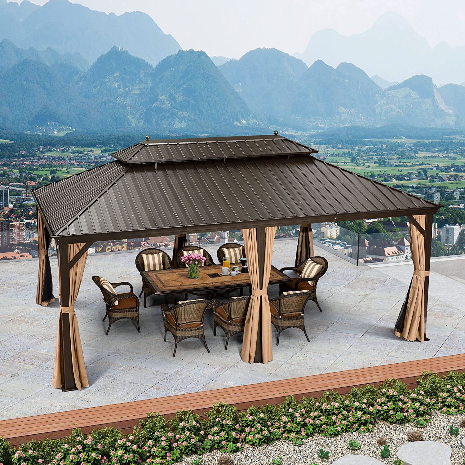 Hardtop Gazebo Pavilion for Deck Backyard Heavy Duty Sunshade