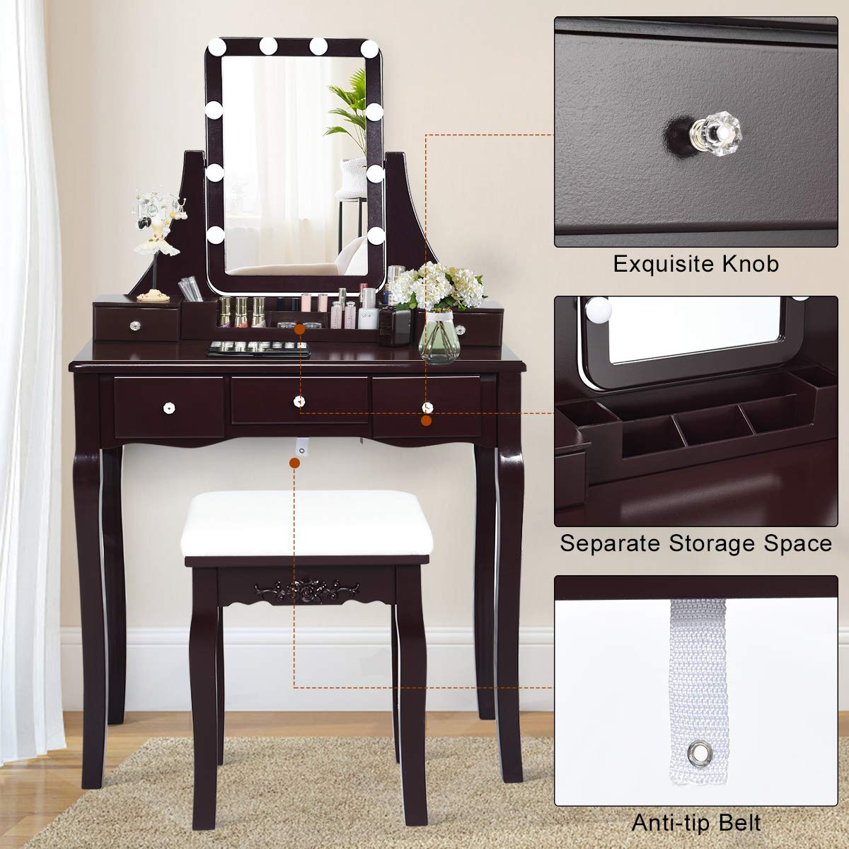 Vanity Set with Lighted Mirror