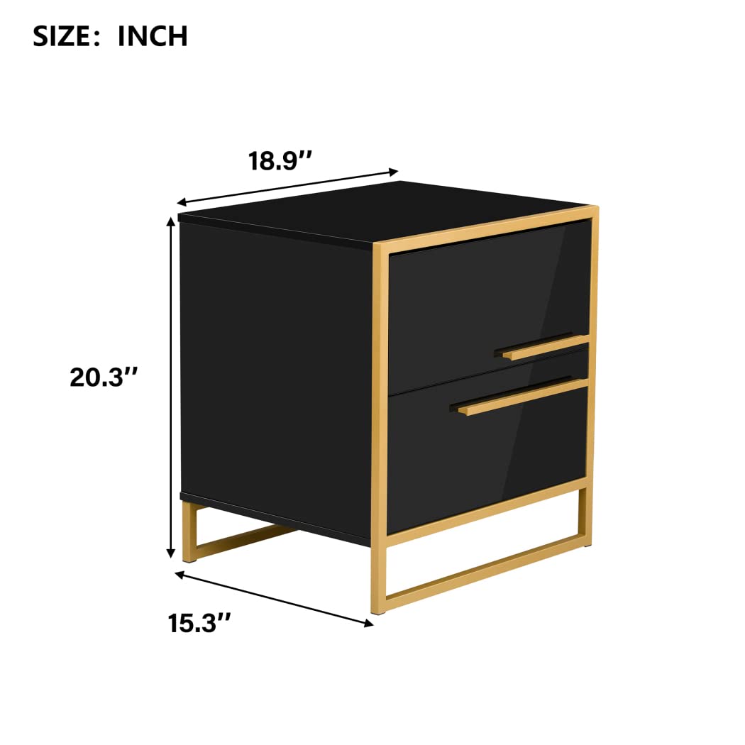 Nightstand with 2 Storage Drawers, Bedside Table with Gold Legs