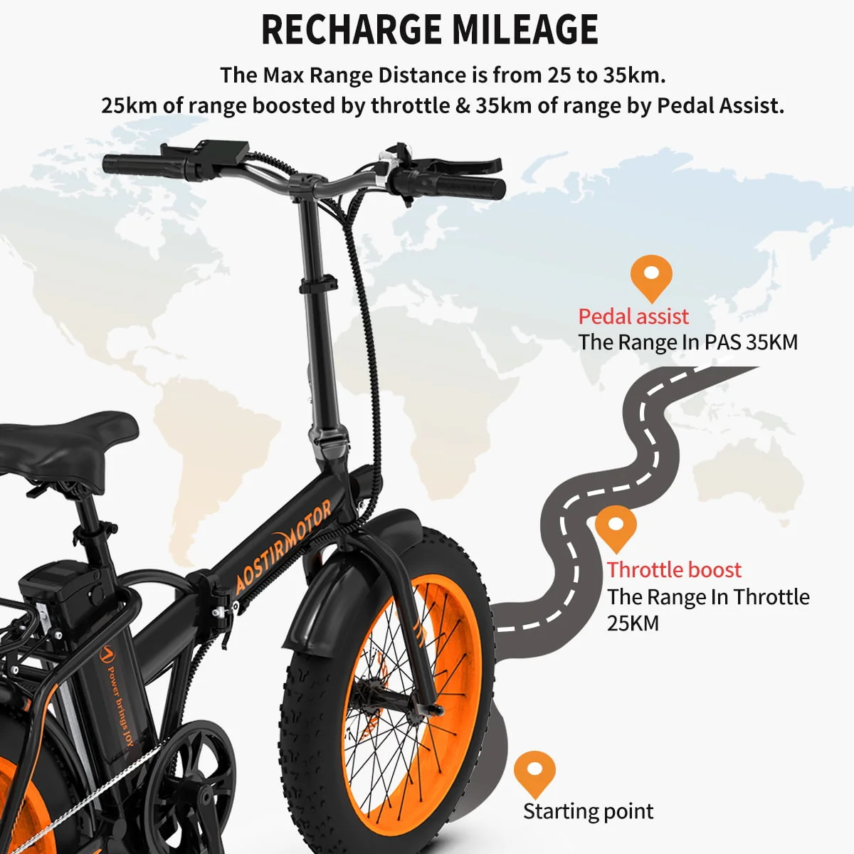 Aostirmotor 20in Folding Fat Tire Electric Bike, 500W, 36V 13Ah, Black