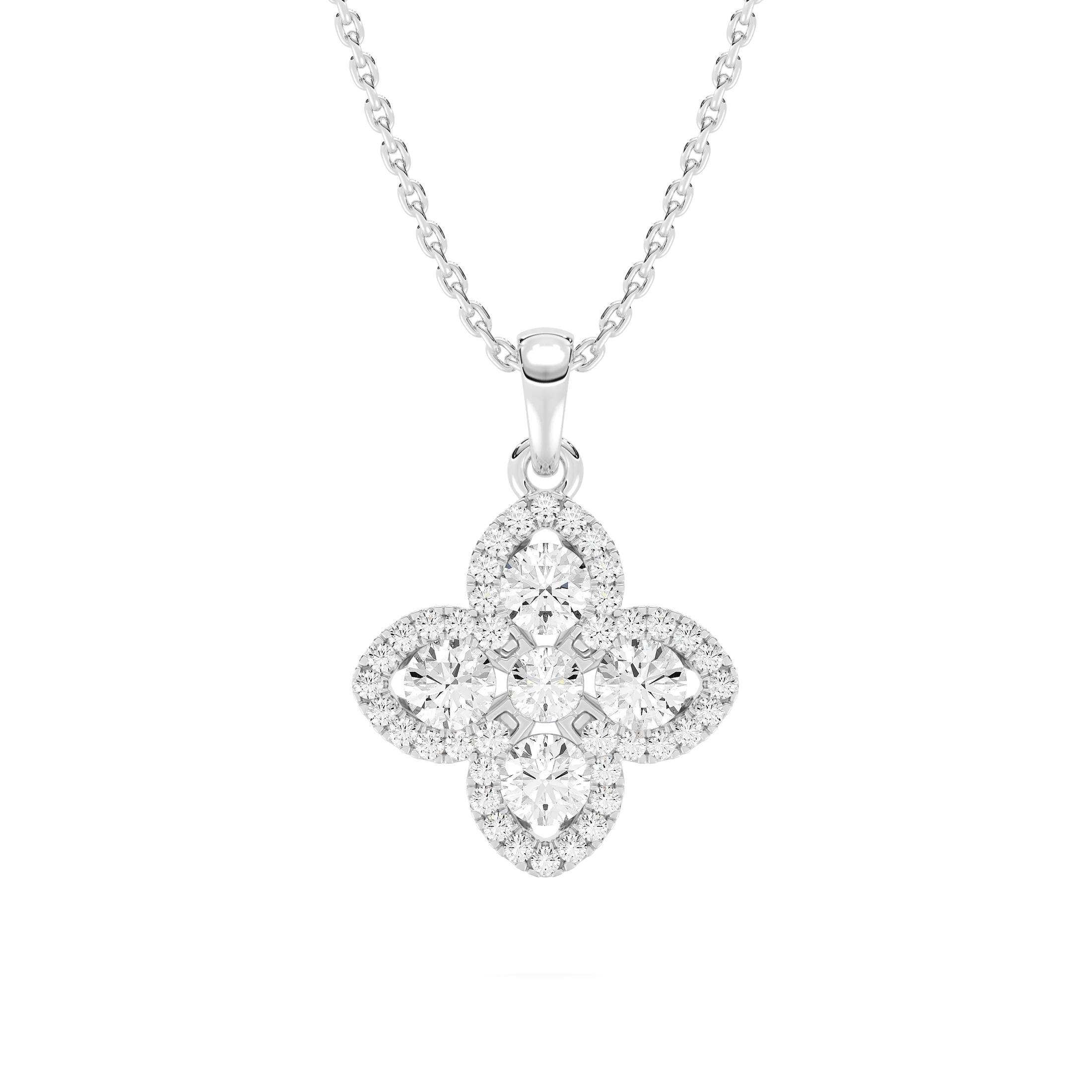 3/4 ctw Round Lab Grown Diamond Clover Pendant  - 18 Inches
