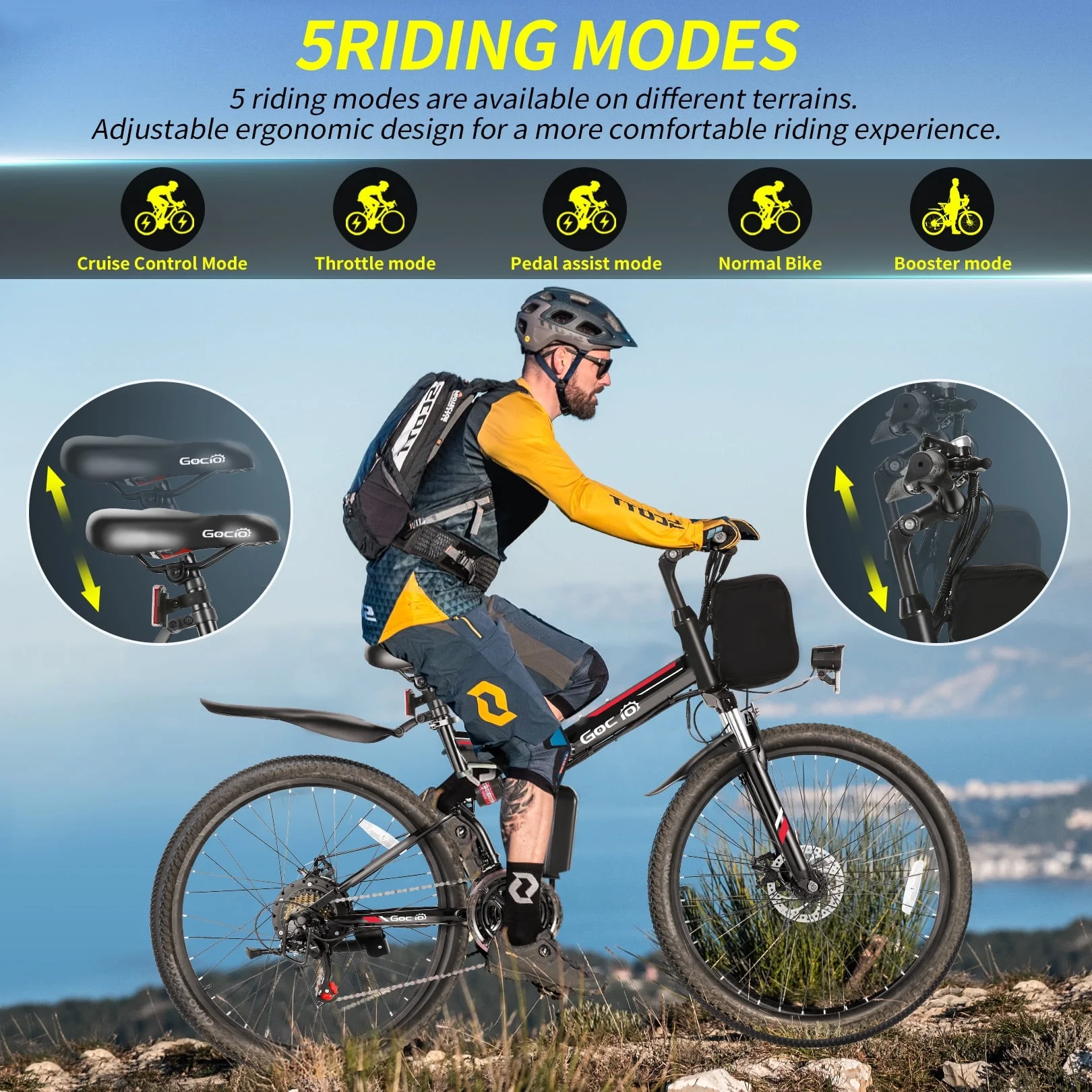Gocio 26in Folding Electric Mountain Bike, 500W, Full Suspension