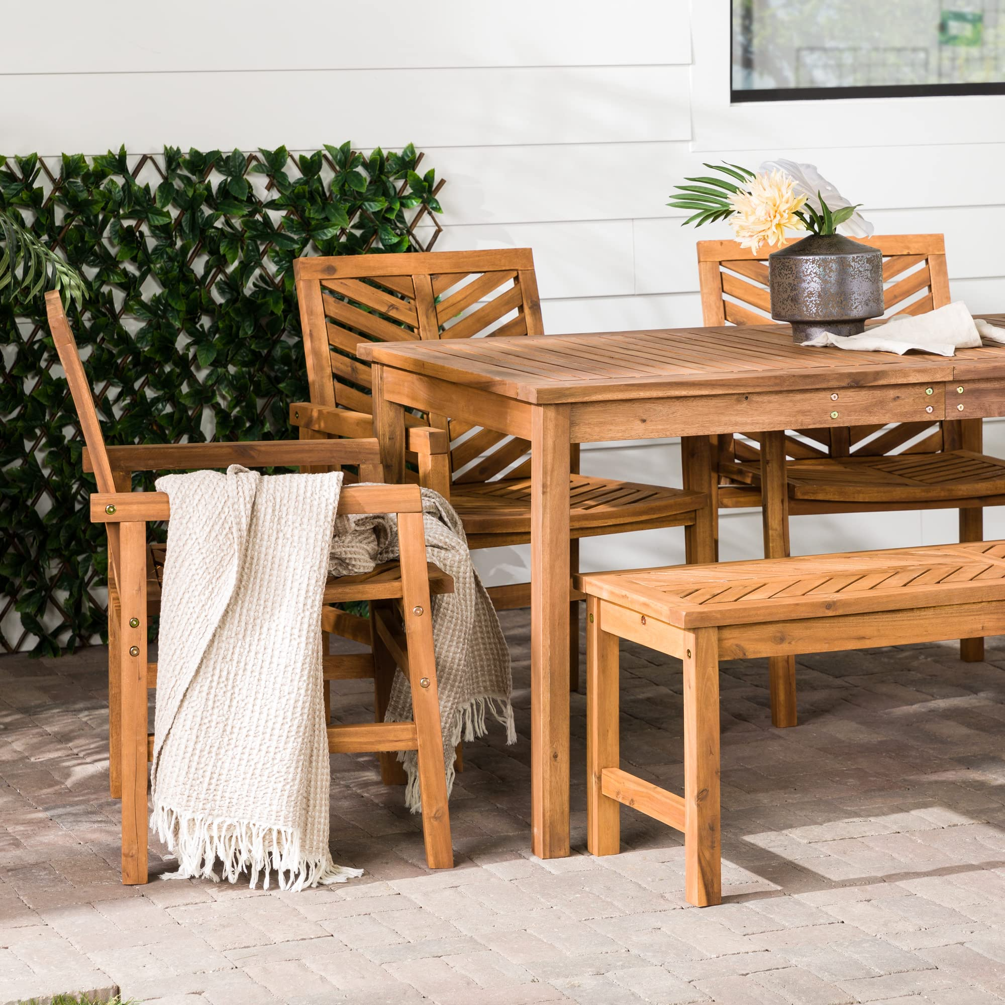 7 Person Wood Chevron Patio Furniture Dining Set