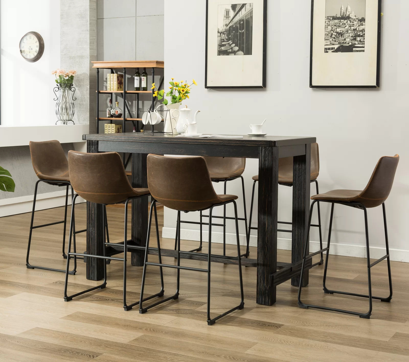 Bamey 6 - Person Bar Height Solid Wood Dining Set