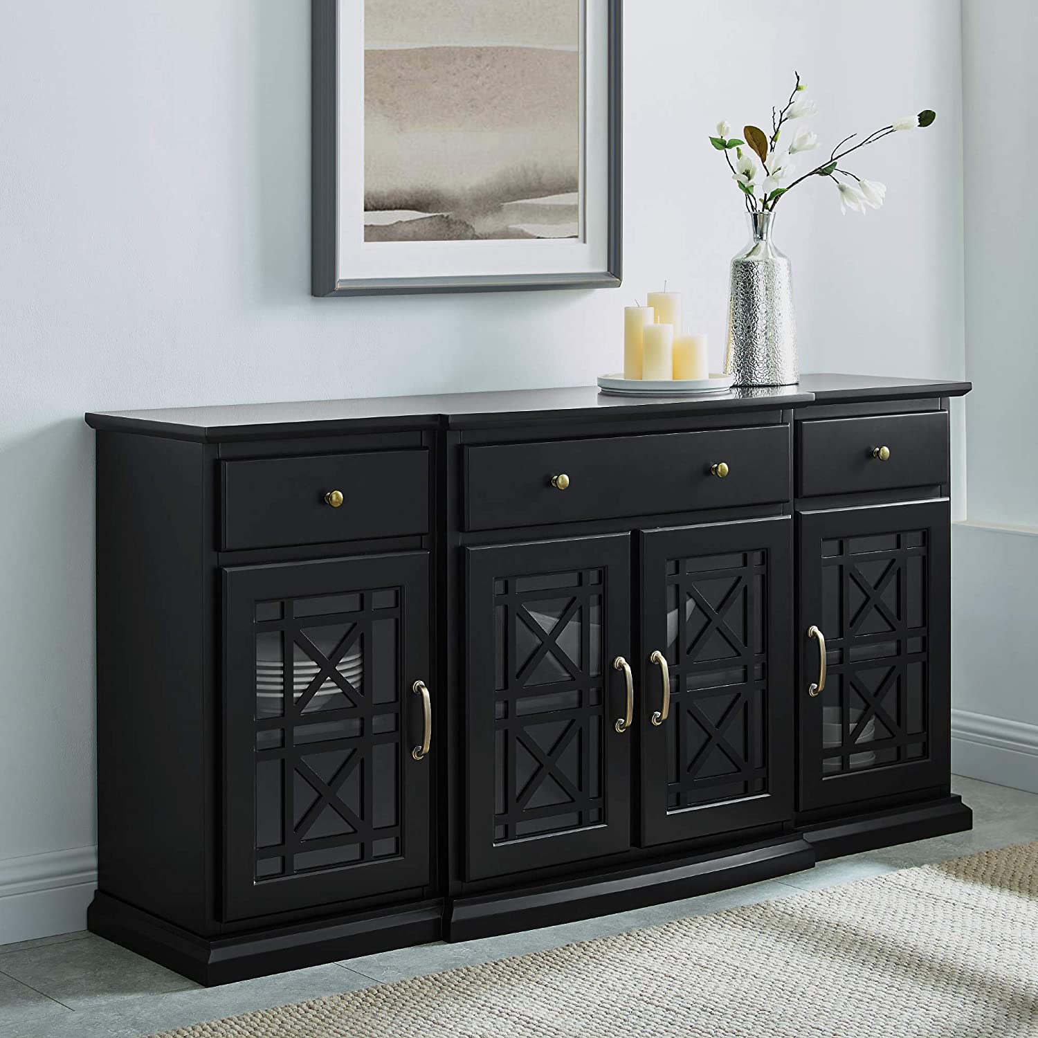Modern Wood Glass Door Buffet Sideboard Living Room - Dining