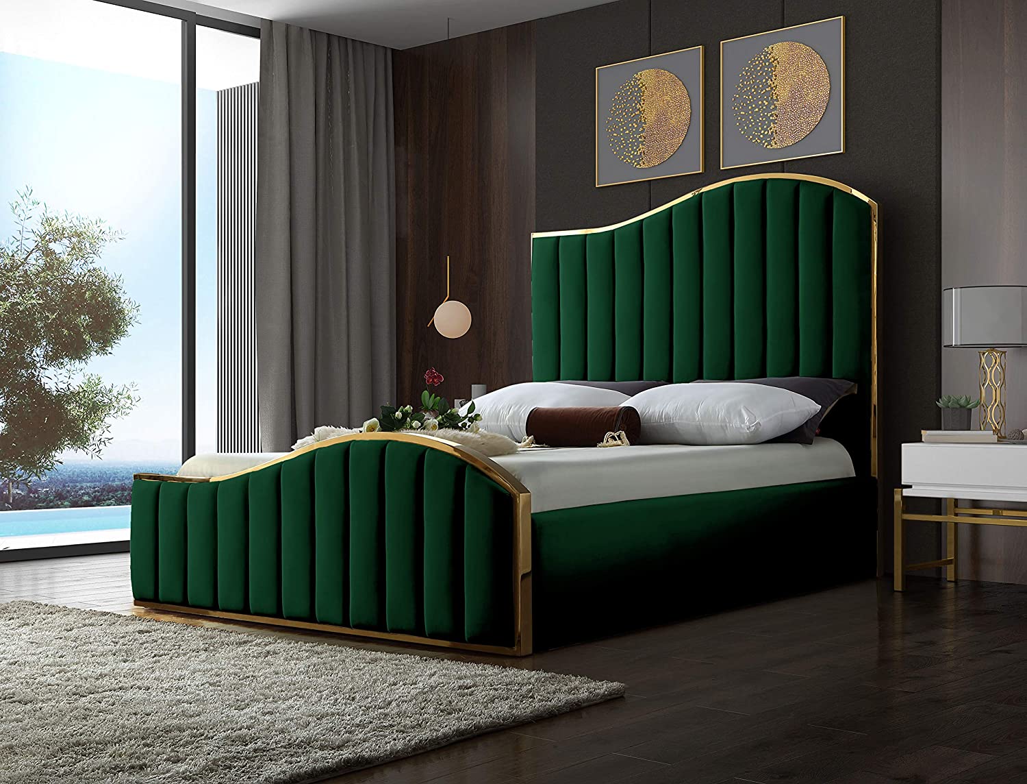Contemporary Velvet Upholstered Bed With Channel Tufting &