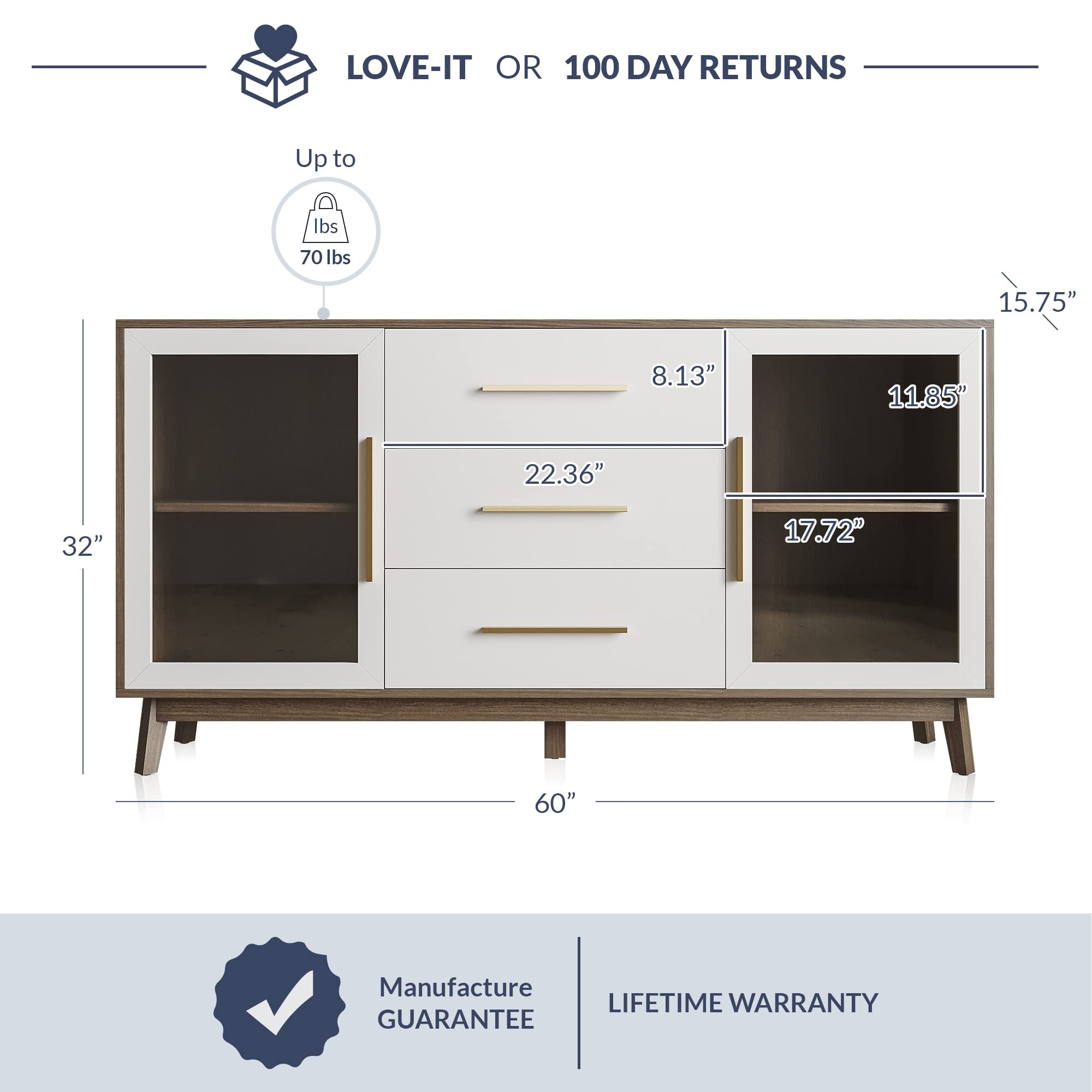 Sideboard Buffet Cabinet with 3 Drawers & 2 Doors