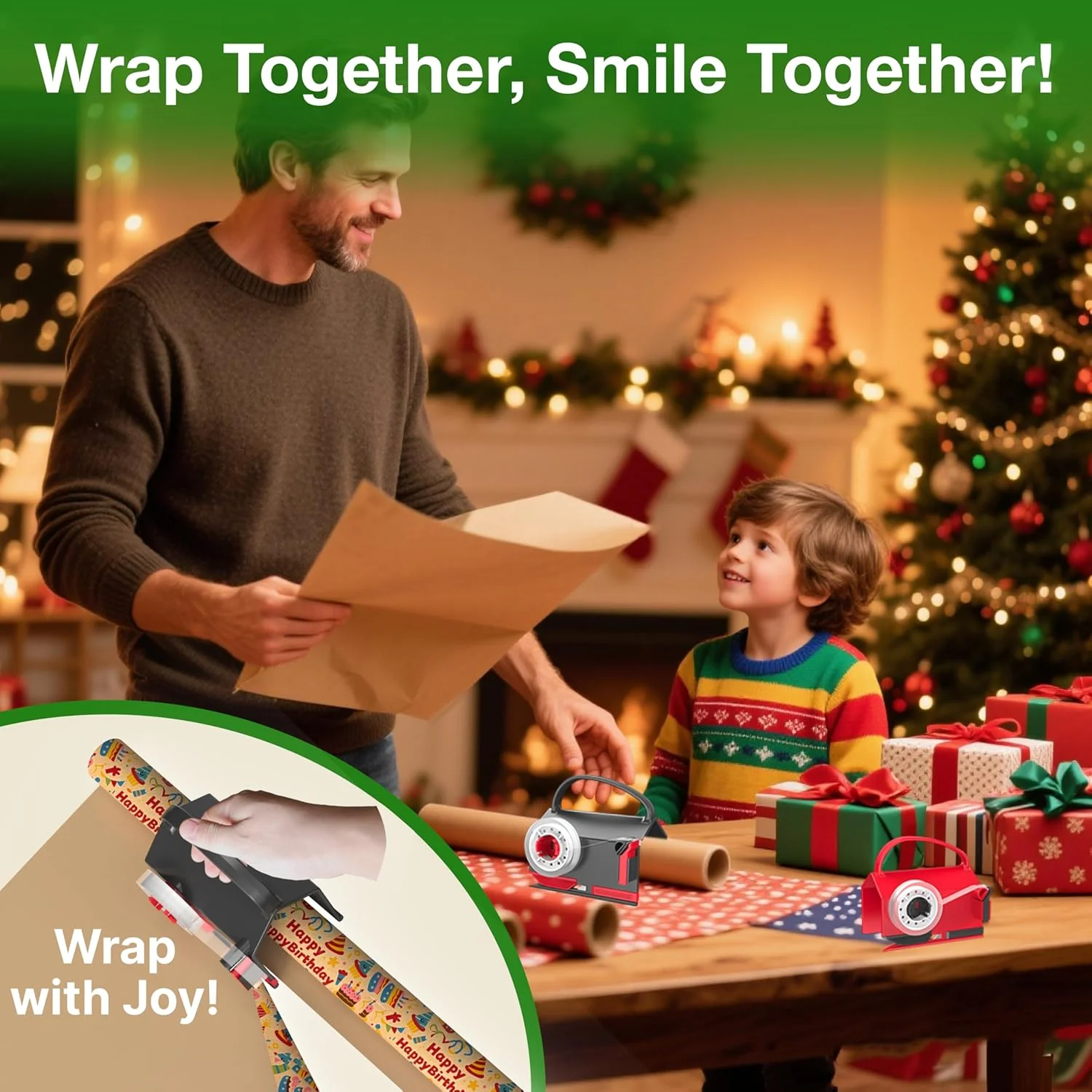 🔥2025 New Products ✨Wrapping Paper Cutter & Tape Dispenser Dual Use