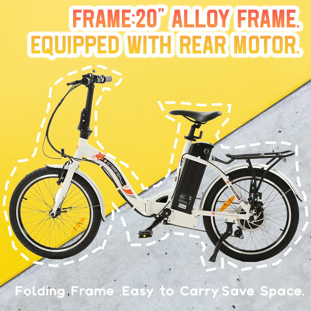 ECOTRIC E-Ride 20in Folding Electric Bike, 350W, 36V