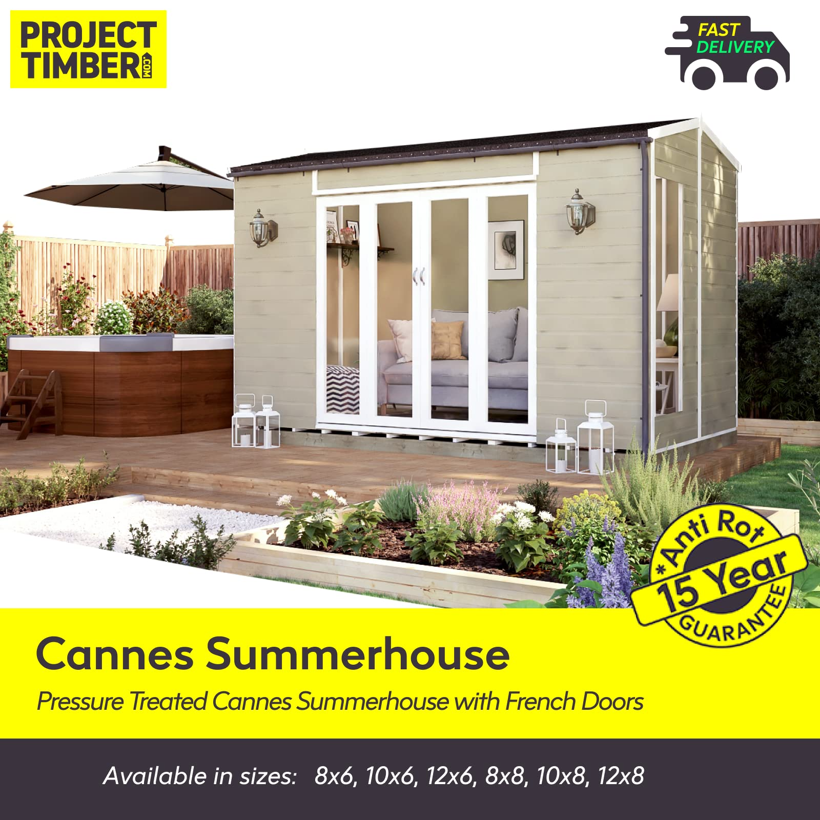Wooden Summerhouse Garden Shed Wide Bi-fold Double French Doors