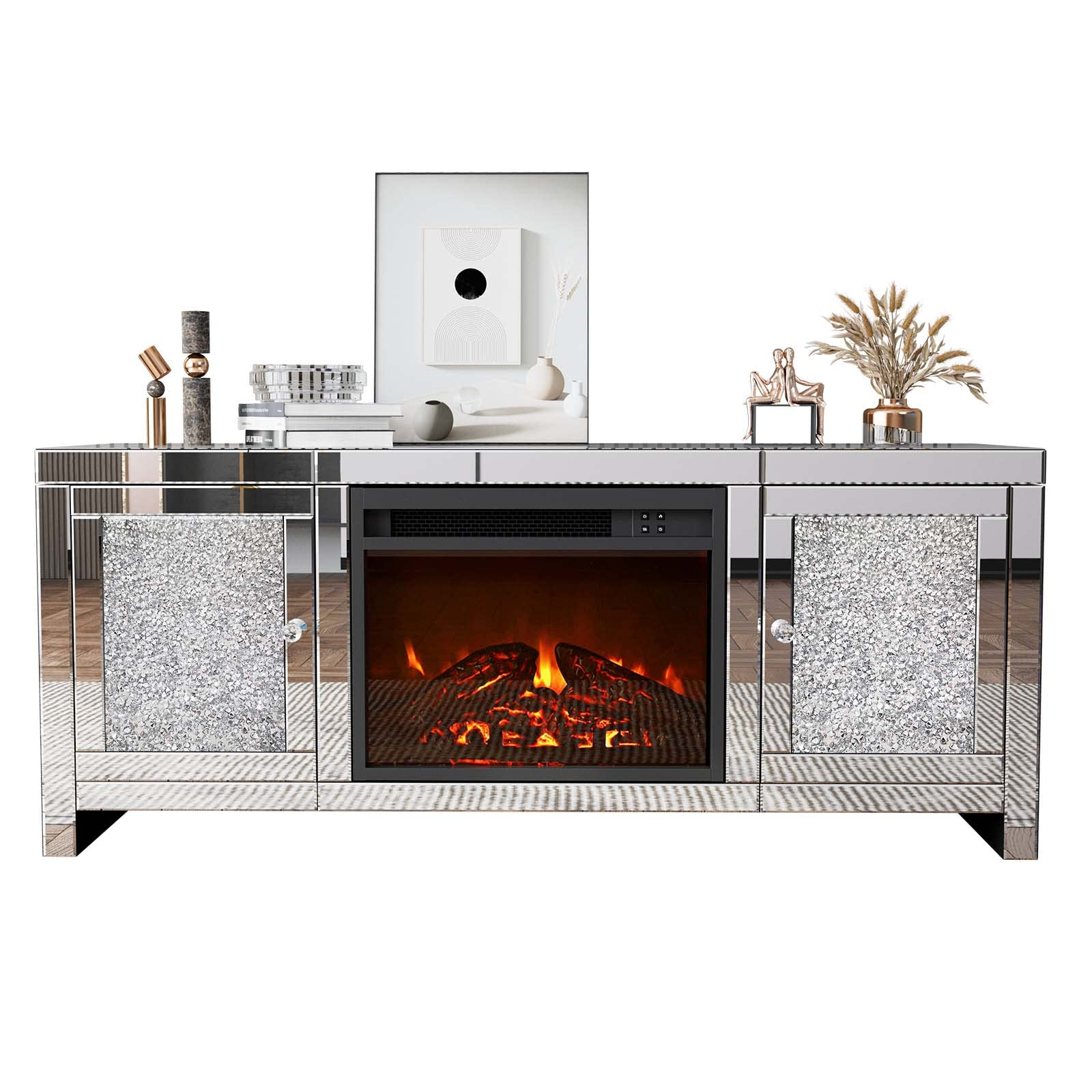 Mirrored Fireplace TV Stand