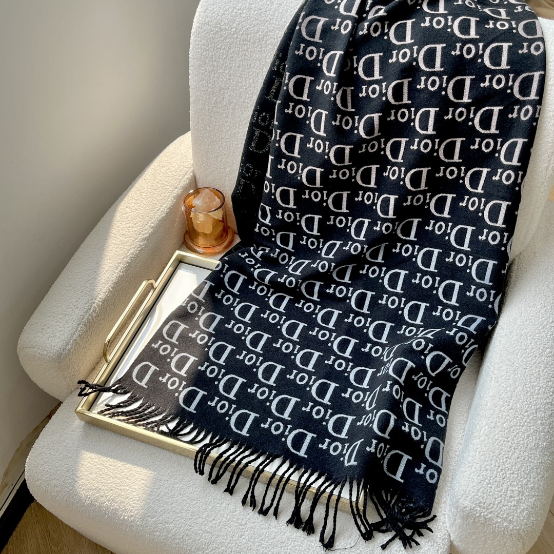 Dior Logo Jacquard Shawl Black and Blue product images