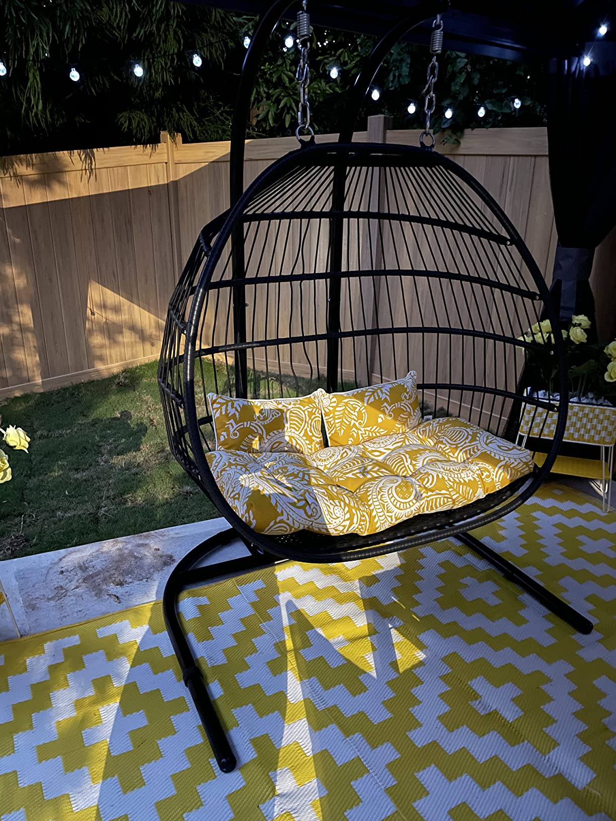 Double Hanging Egg Chair Swing - Hanging Wicker Rattan Swing
