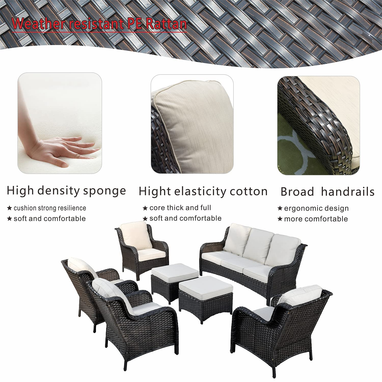 Outdoor Furniture Patio Furniture Set 7 Pcs All Weather Wicker