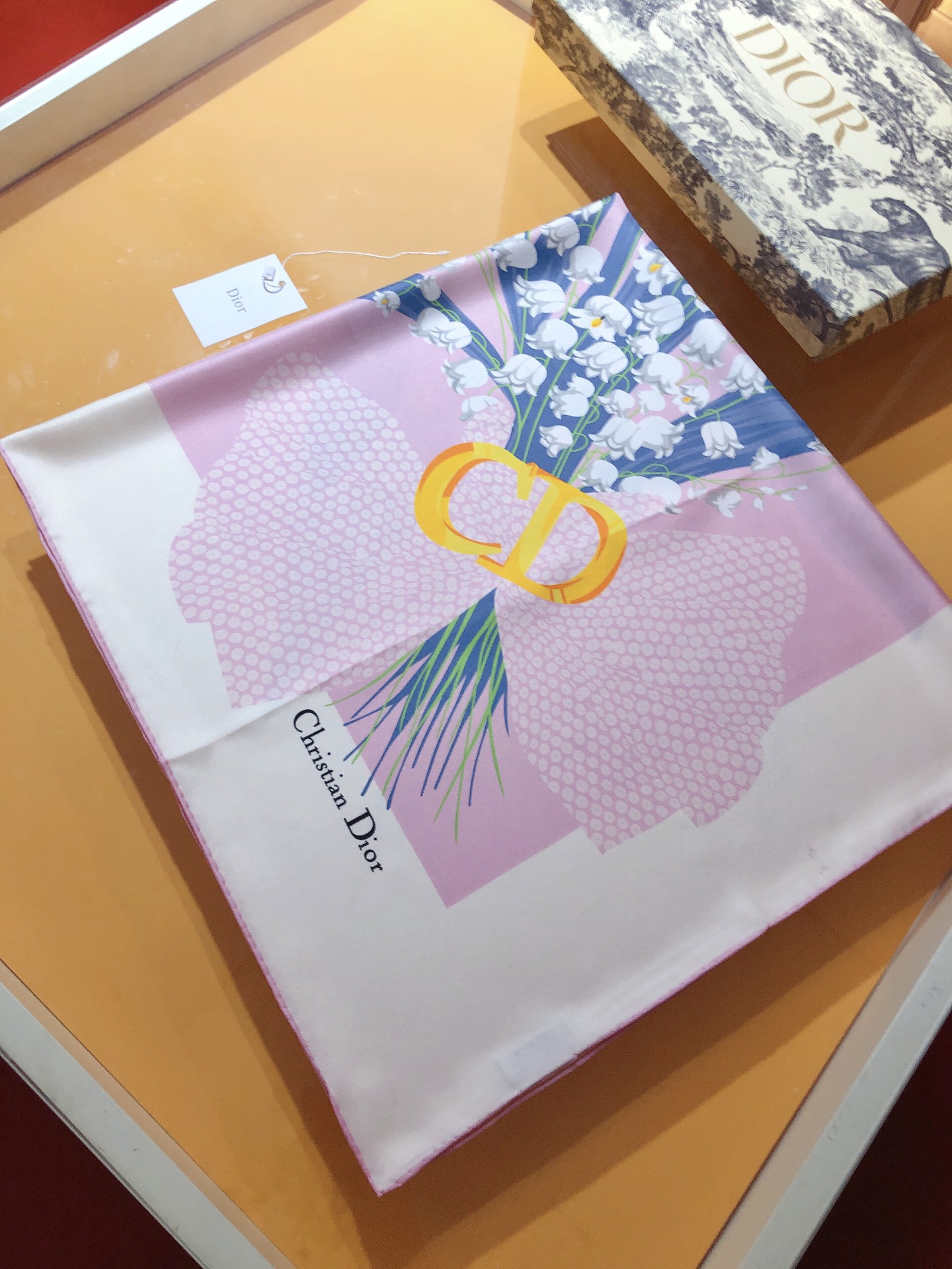 Dior Geometric Print Silk Square Scarf Pink 90 x 90 cm product images