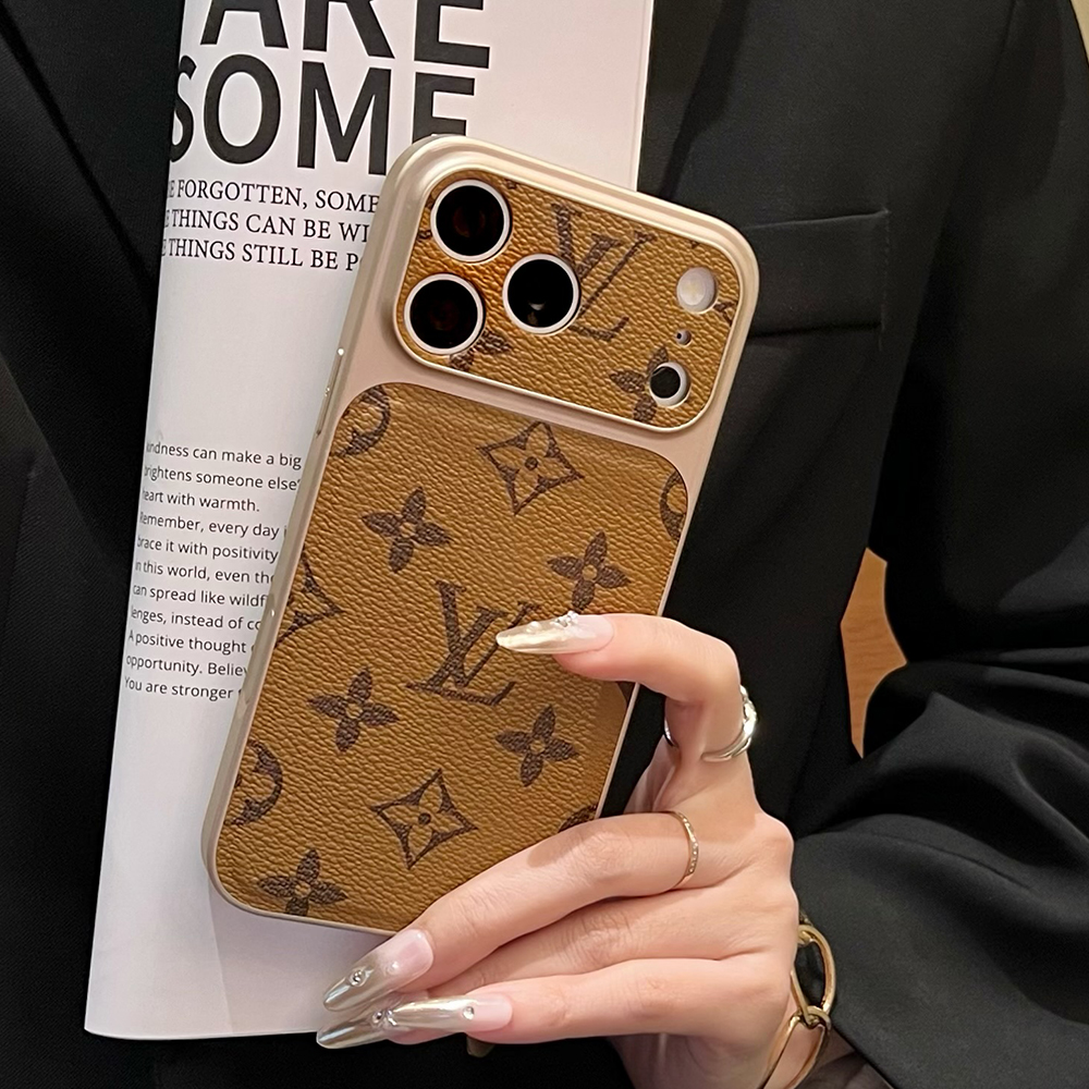 LV & Gucci Classic Monogram Electroplated Frame Luxury Leather Phone Case